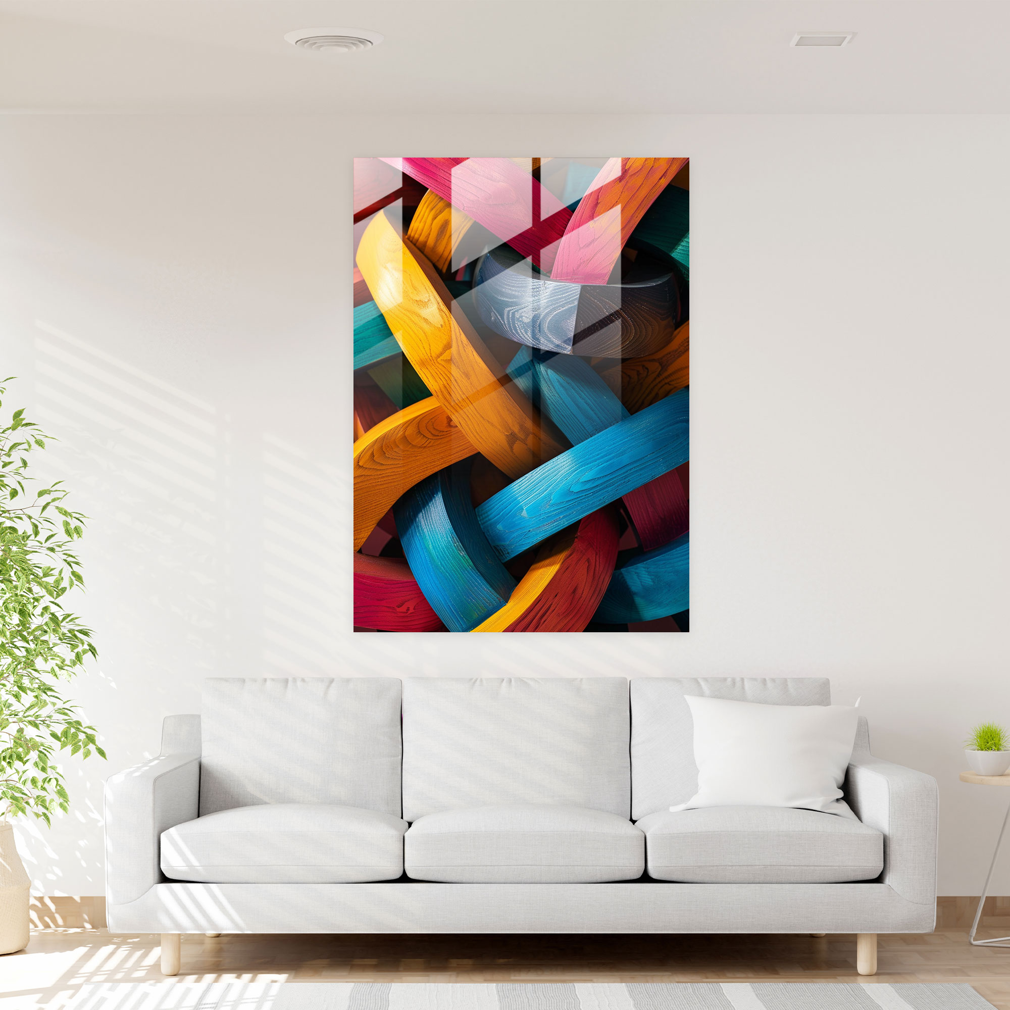Interlocking Cubism Glass Print - Cubism, Wall Decoration, Glass Print, Home Decoration