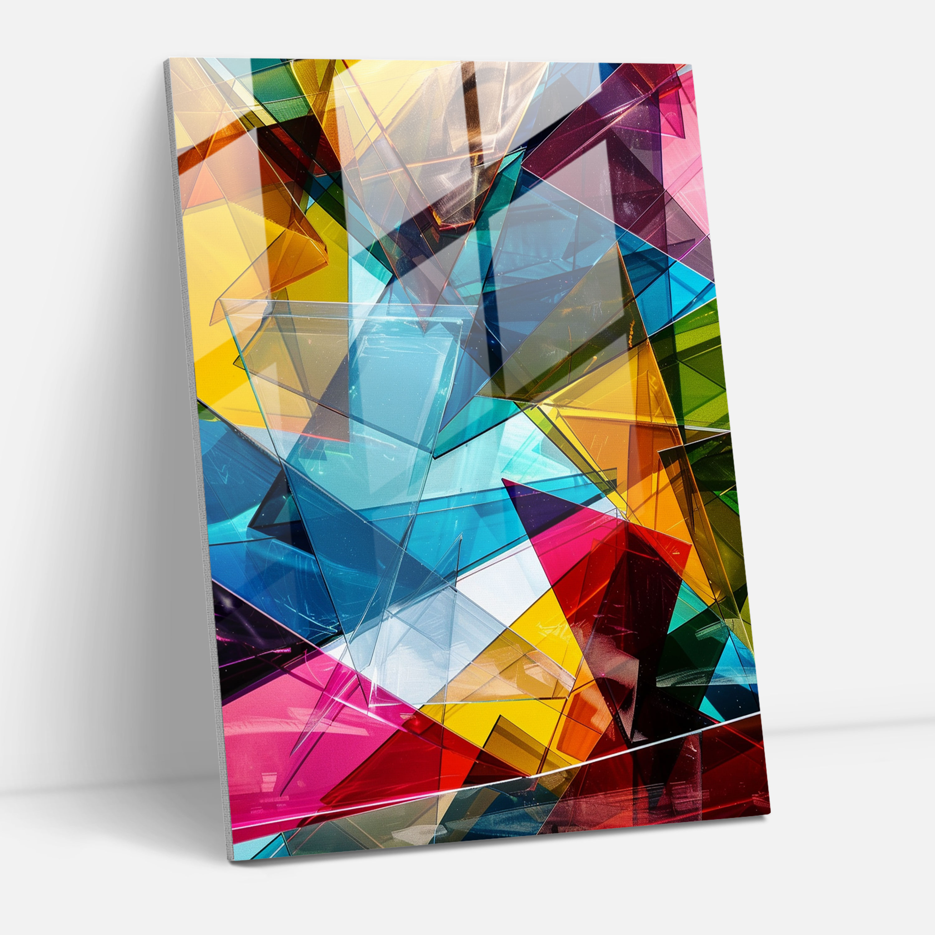 Colorful Geometric Cubism Glass Art - Cubism, Wall Decoration, Glass Art, Modern Art