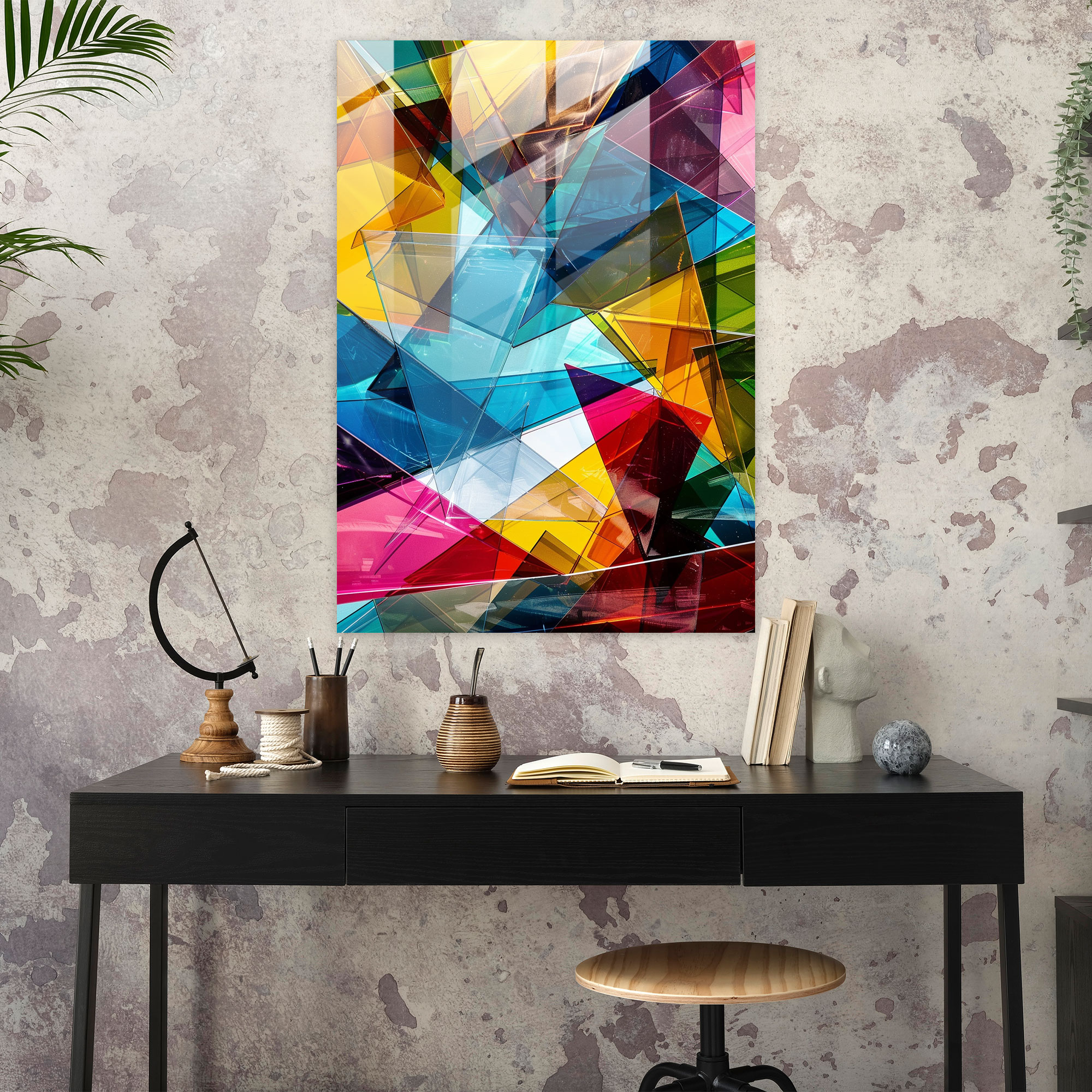 Colorful Geometric Cubism Glass Art - Cubism, Wall Decoration, Glass Art, Modern Art
