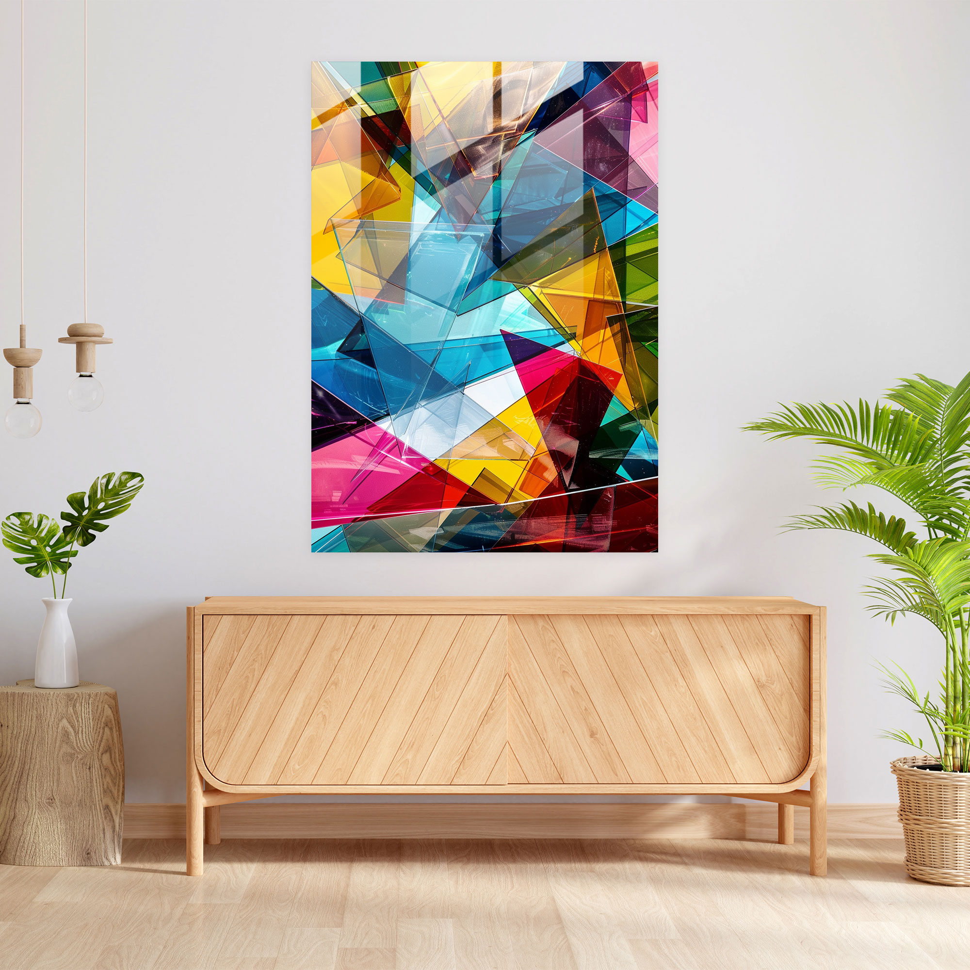 Colorful Geometric Cubism Glass Art - Cubism, Wall Decoration, Glass Art, Modern Art