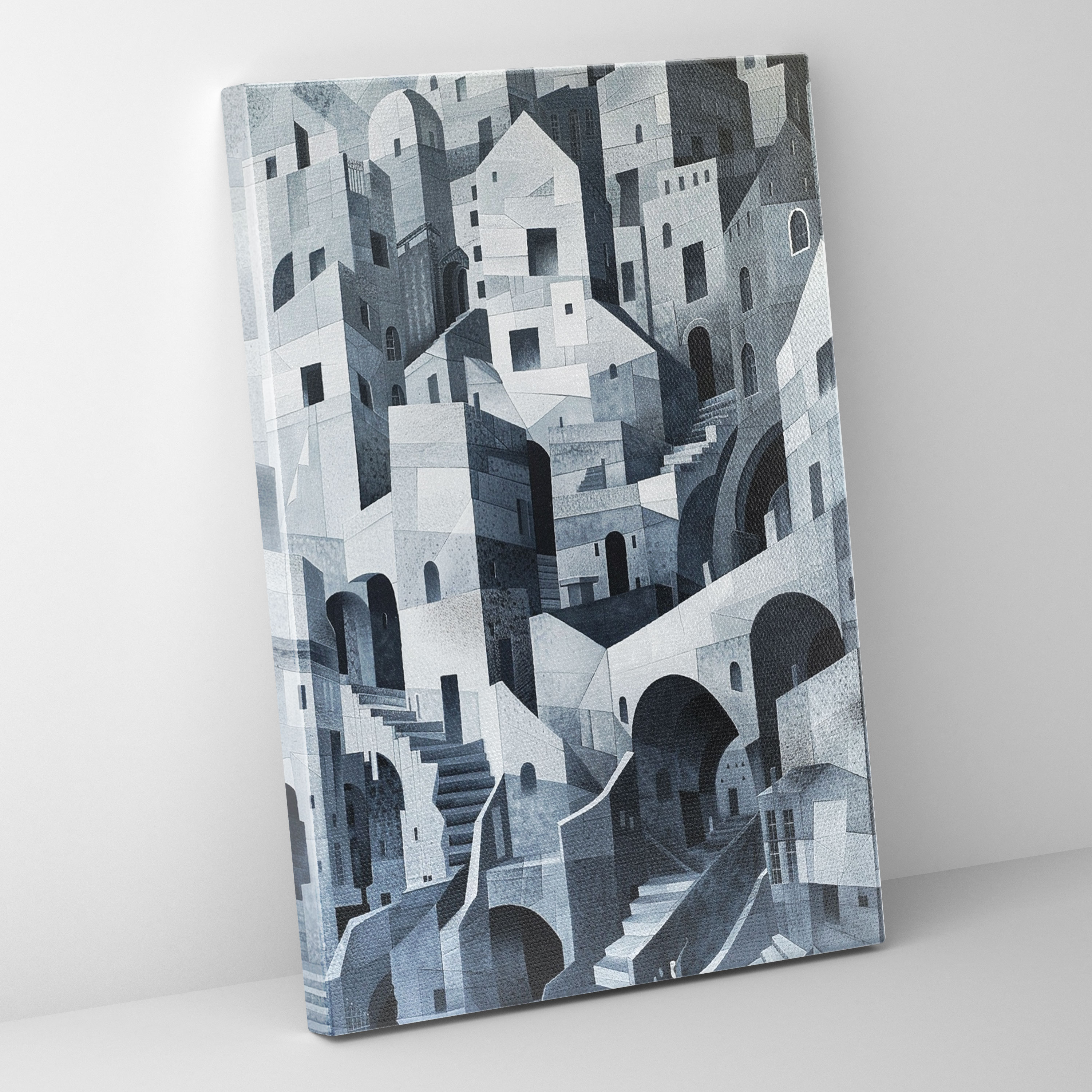 Monochromatic Cityscape Cubism Canvas Print - Cubism, Home Decoration, Cubism, Wall Decoration