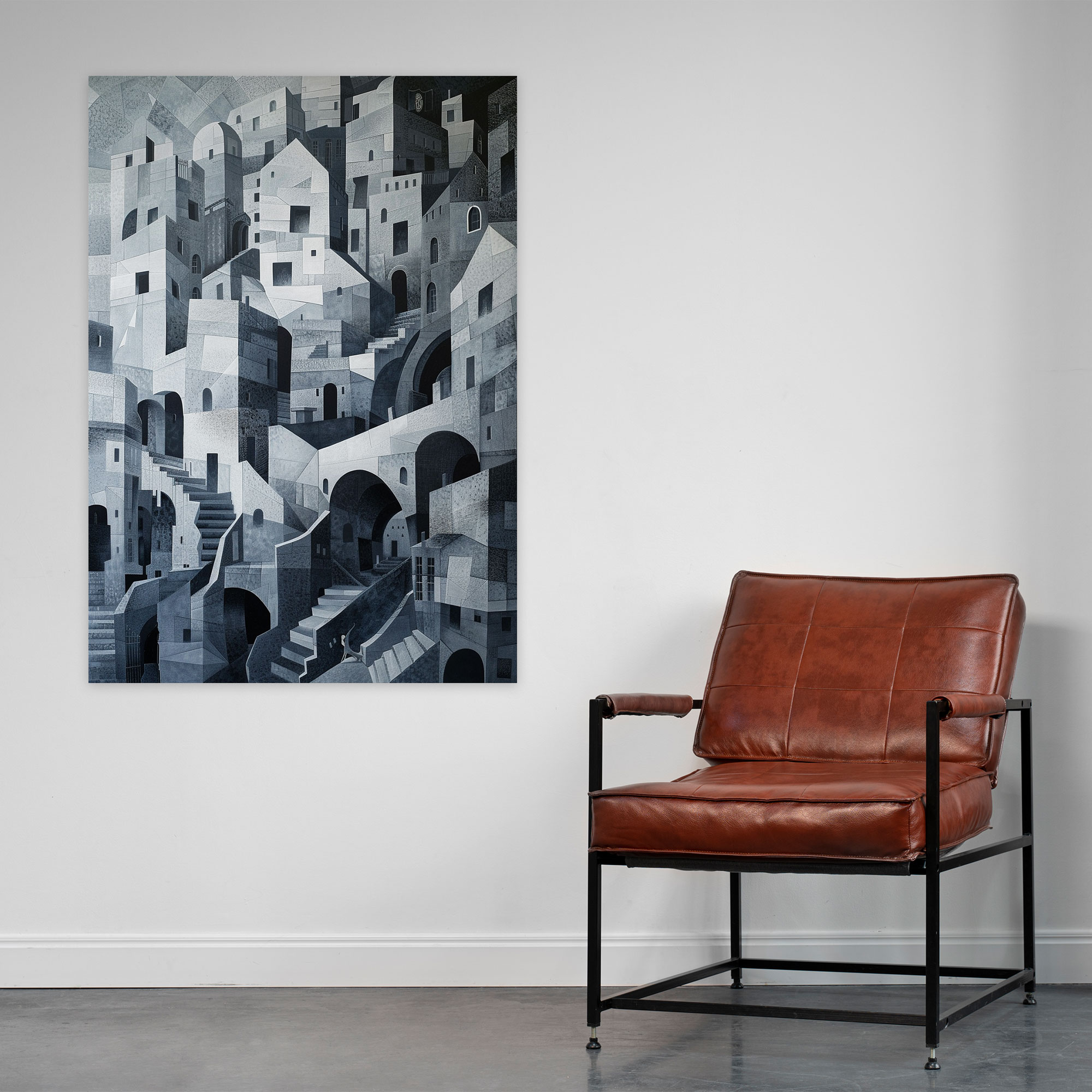 Monochromatic Cityscape Cubism Canvas Print - Cubism, Home Decoration, Cubism, Wall Decoration