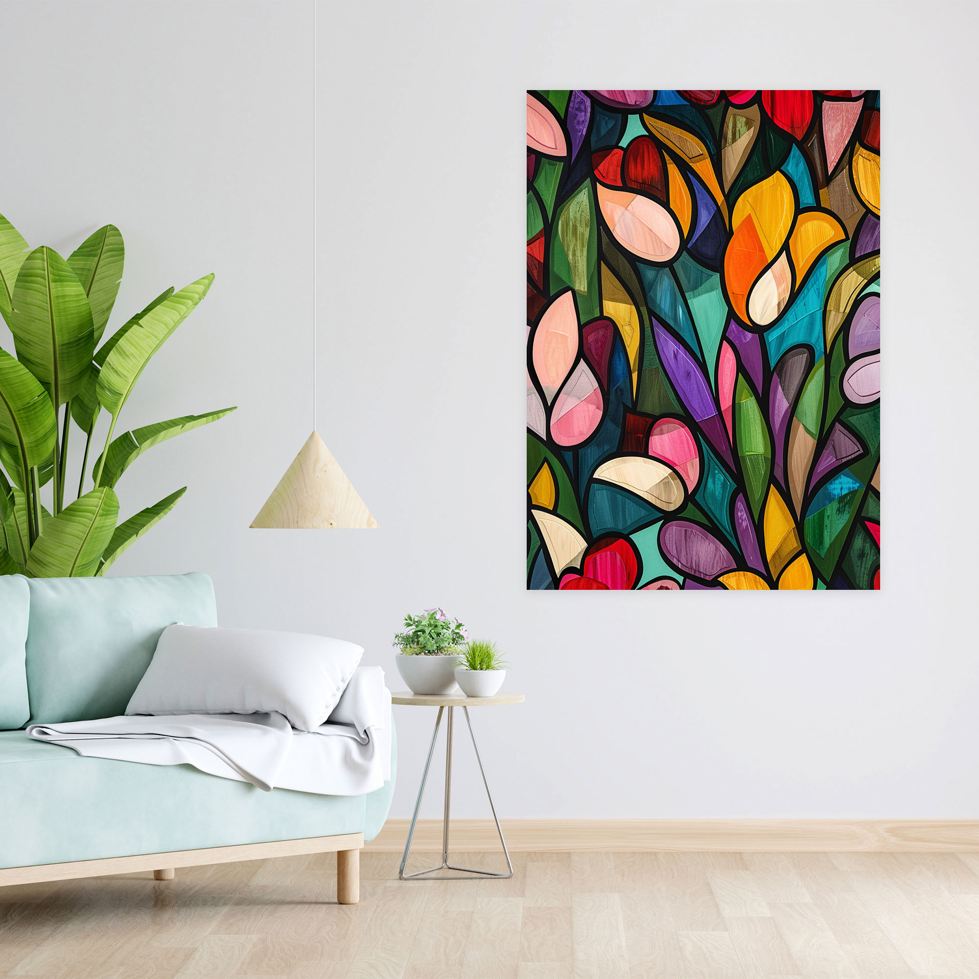 Vibrant Floral Cubism Wall Decoration - Cubism, Canvas Print, Canvas Wall Art, Canvas