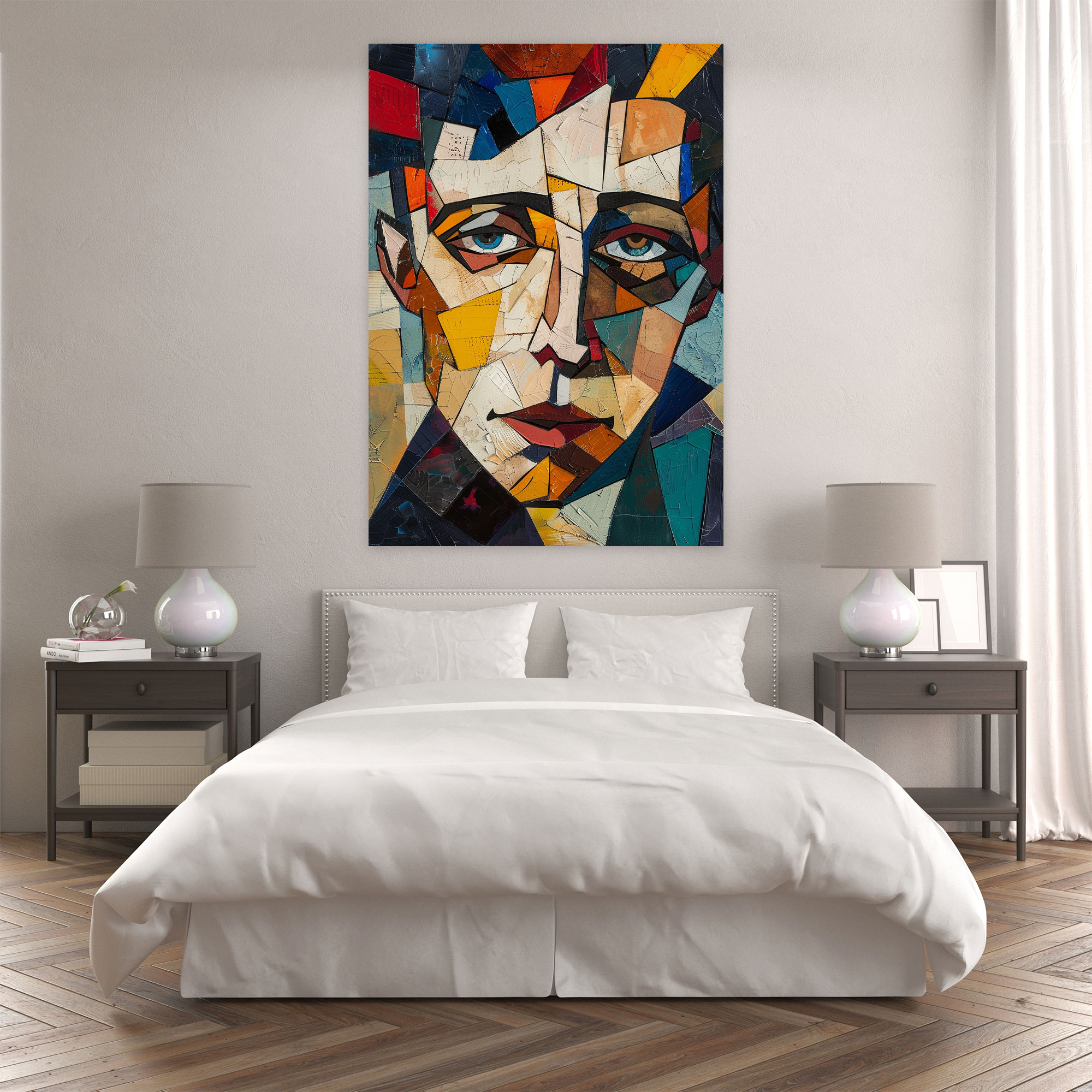 Primary Colors Cubist Portrait Canvas Print - Cubism, Cubism, Home Decoration, Wall Art