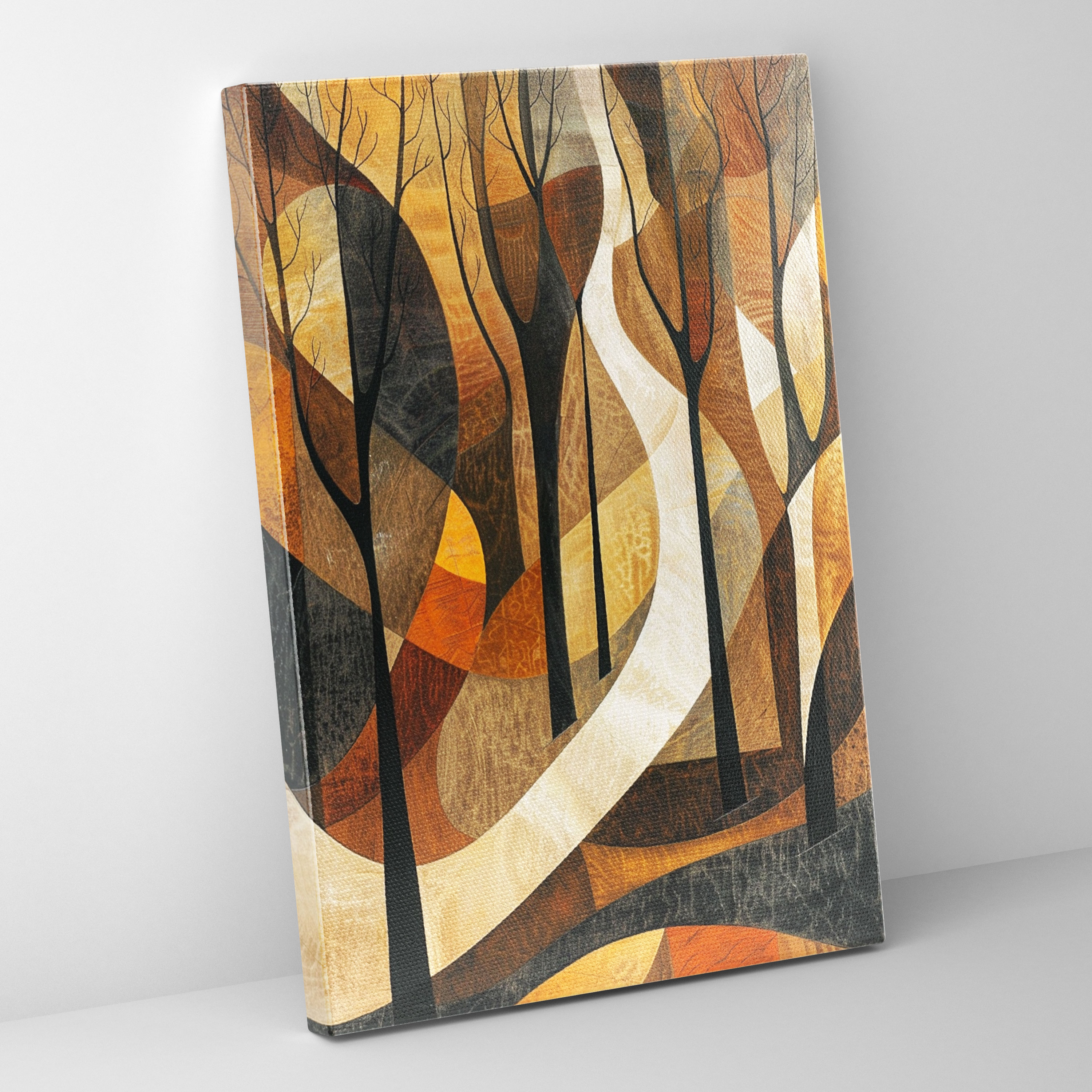 Earthy Tones Cubism Landscape Wall Decoration - Cubism, Wall Decoration, Canvas Wall Art, Canvas