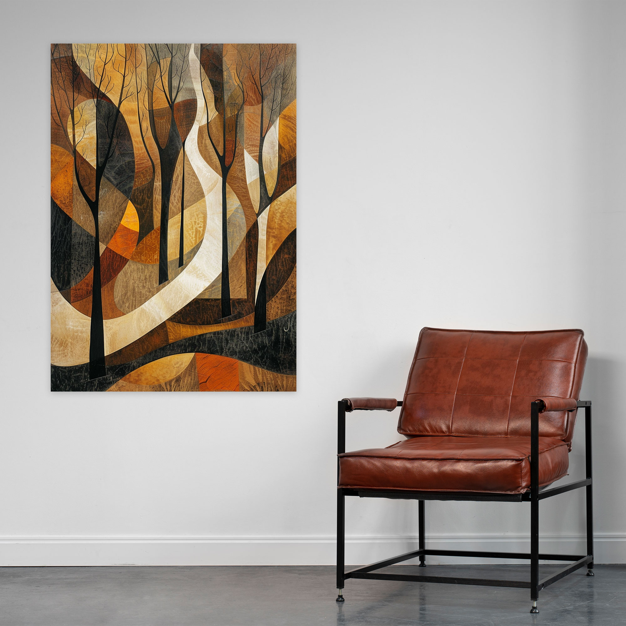 Earthy Tones Cubism Landscape Wall Decoration - Cubism, Wall Decoration, Canvas Wall Art, Canvas