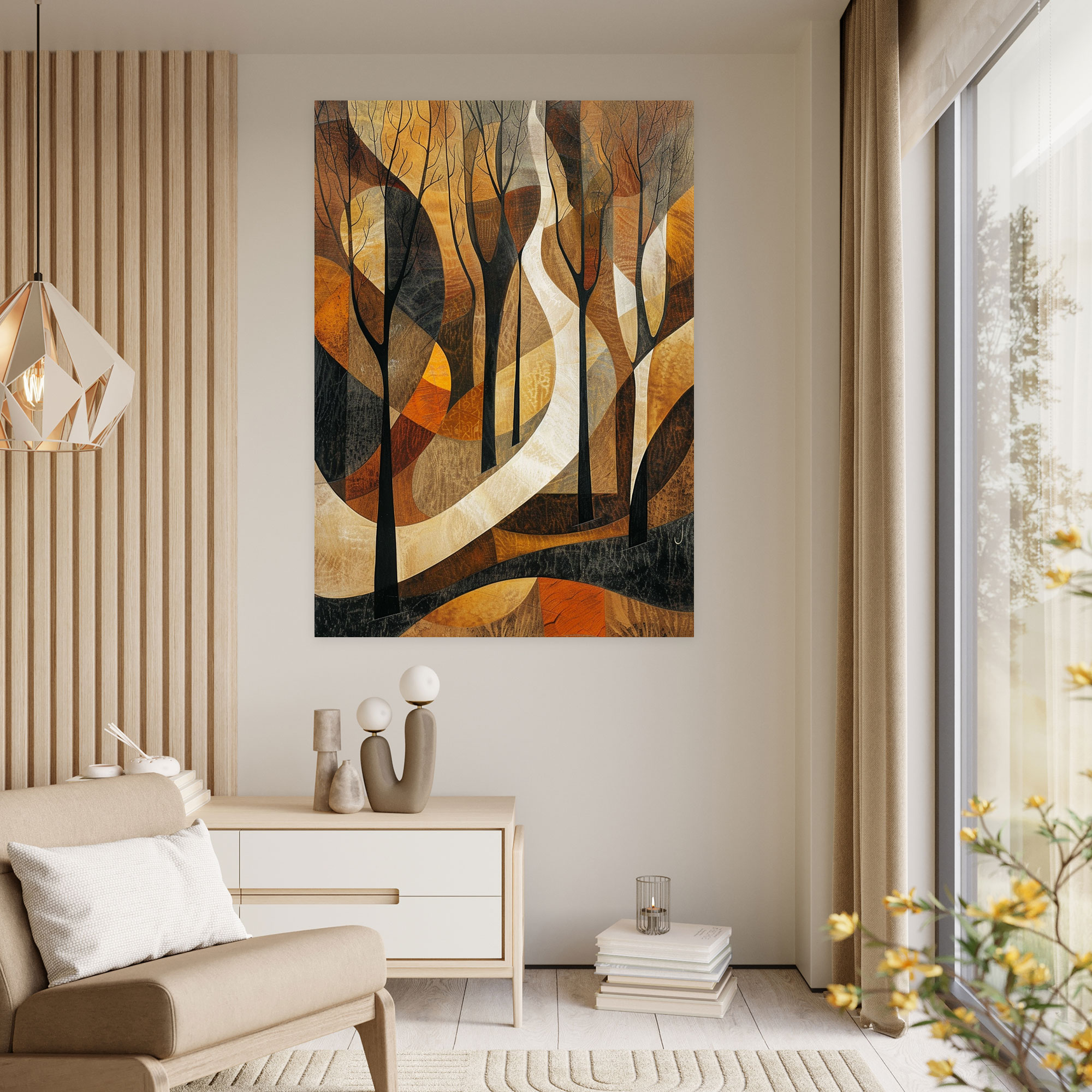 Earthy Tones Cubism Landscape Wall Decoration - Cubism, Wall Decoration, Canvas Wall Art, Canvas