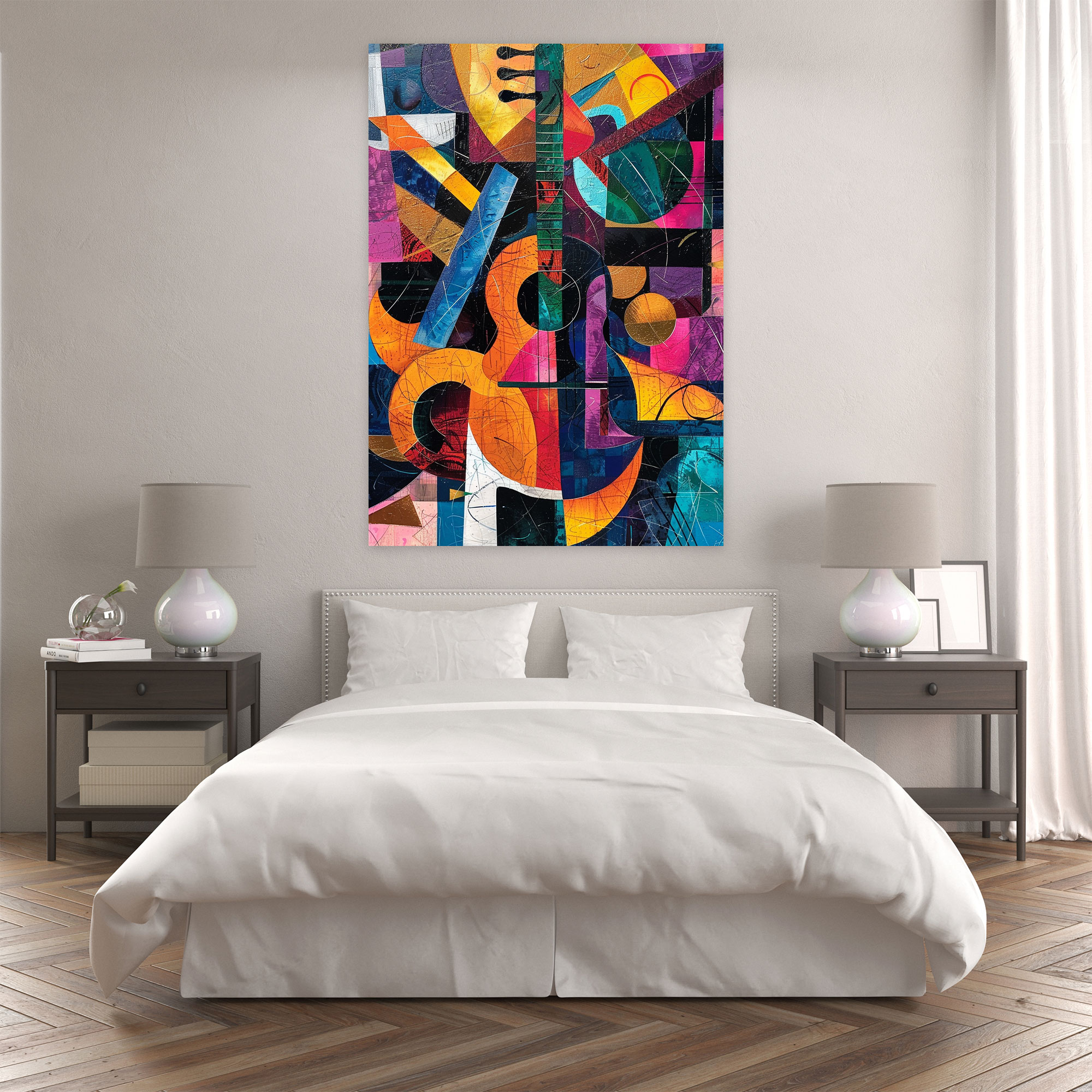 Bold Colors Cubism Music Scene Wall Art - Cubism, Home Decoration, Canvas Wall Art, Wall Art