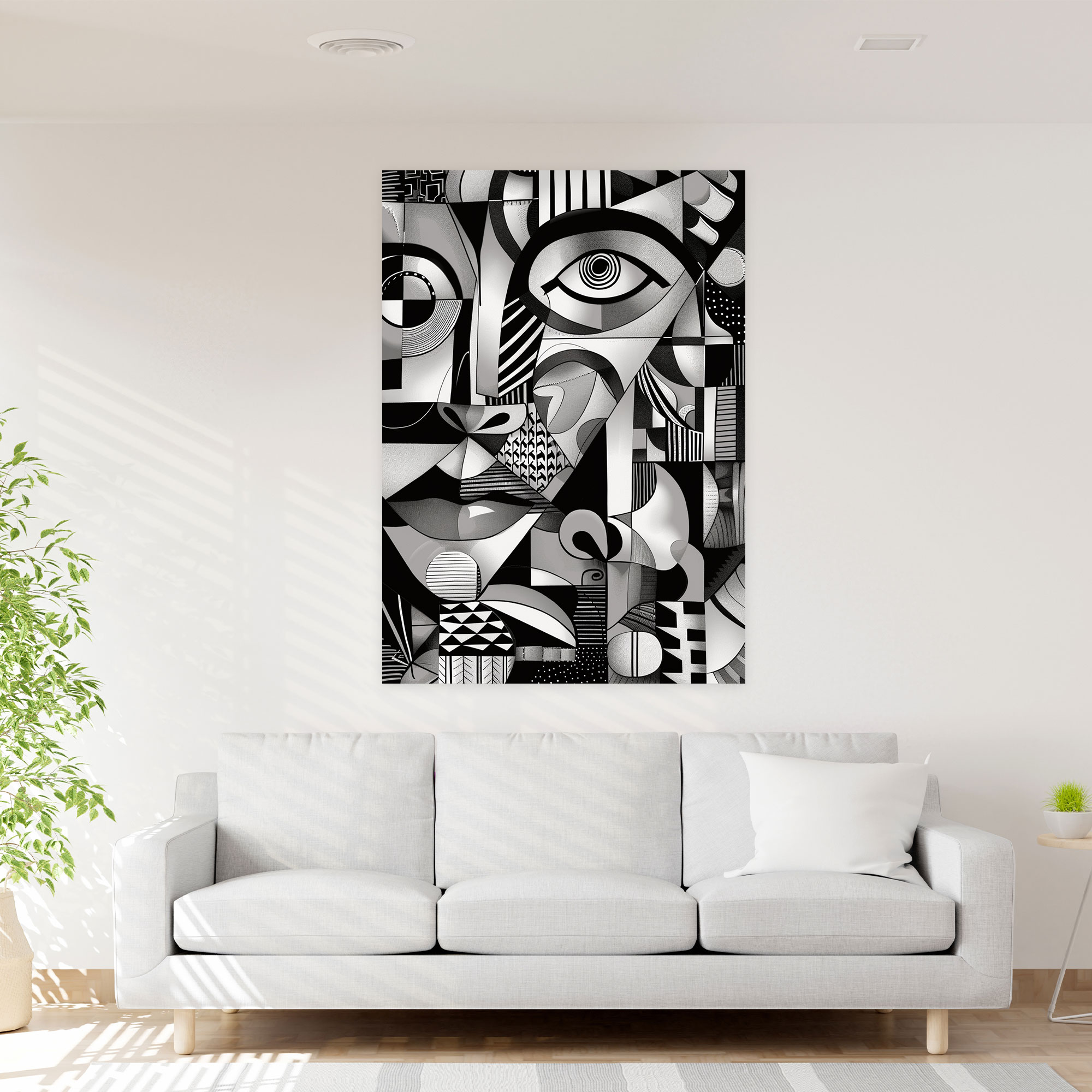 Monochromatic Cubism Wall Decoration - Cubism, Geometric Patterns, Home Decoration, Monochromatic Palette
