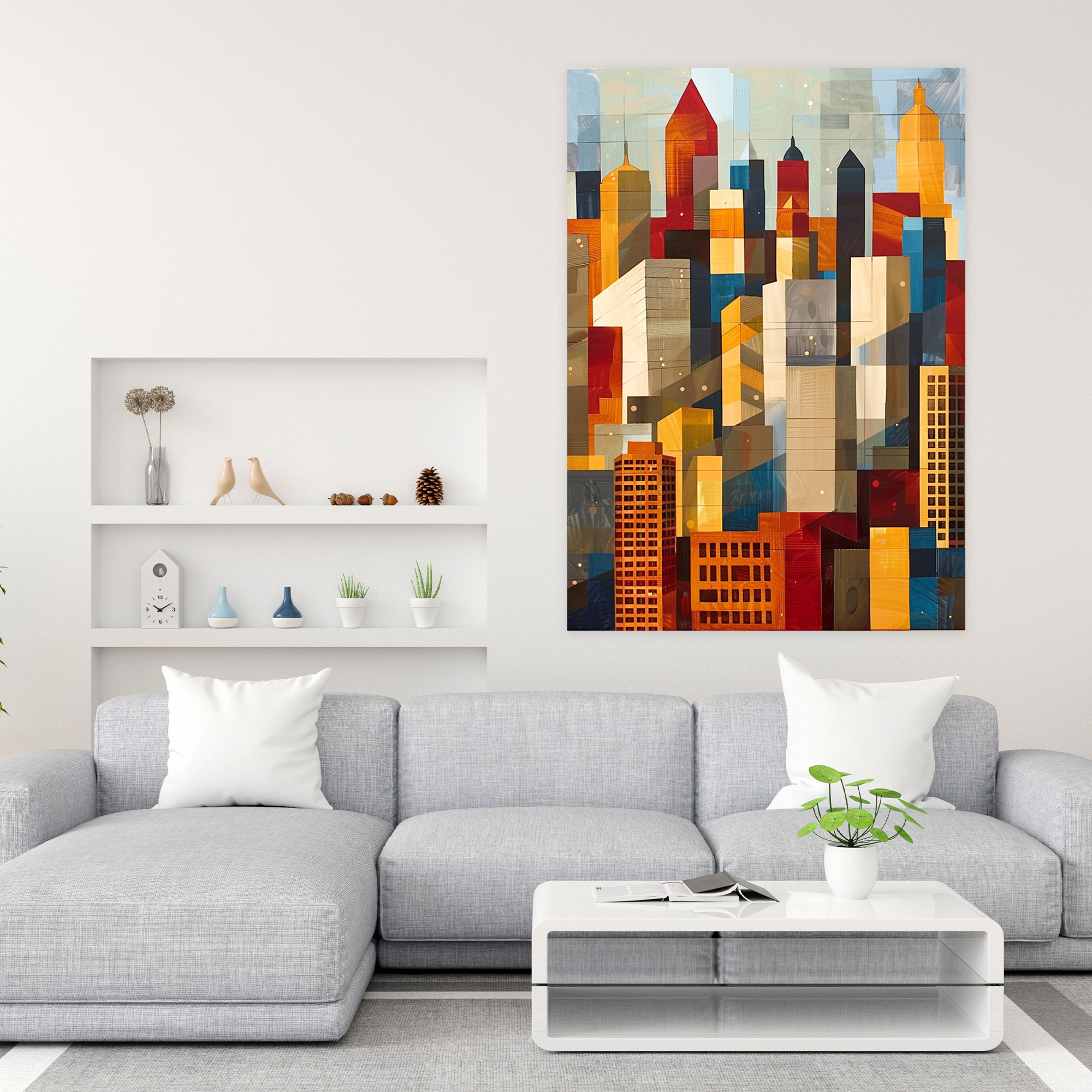 City Skyline Cubism Wall Art - Cubism, Cubism, Wall Art, Canvas