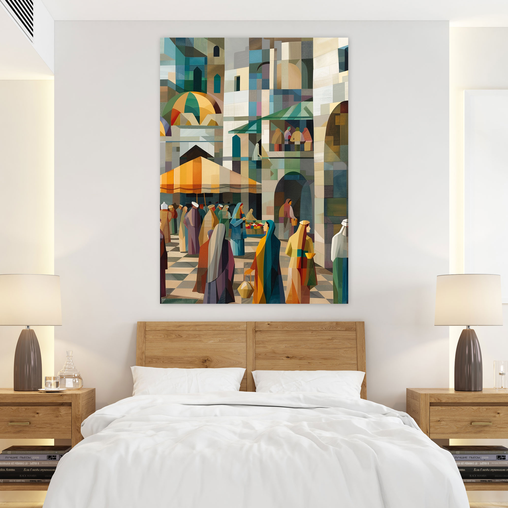 Bustling Market Cubism Wall Art - Cubism, Canvas, Home Decoration, Canvas Wall Art