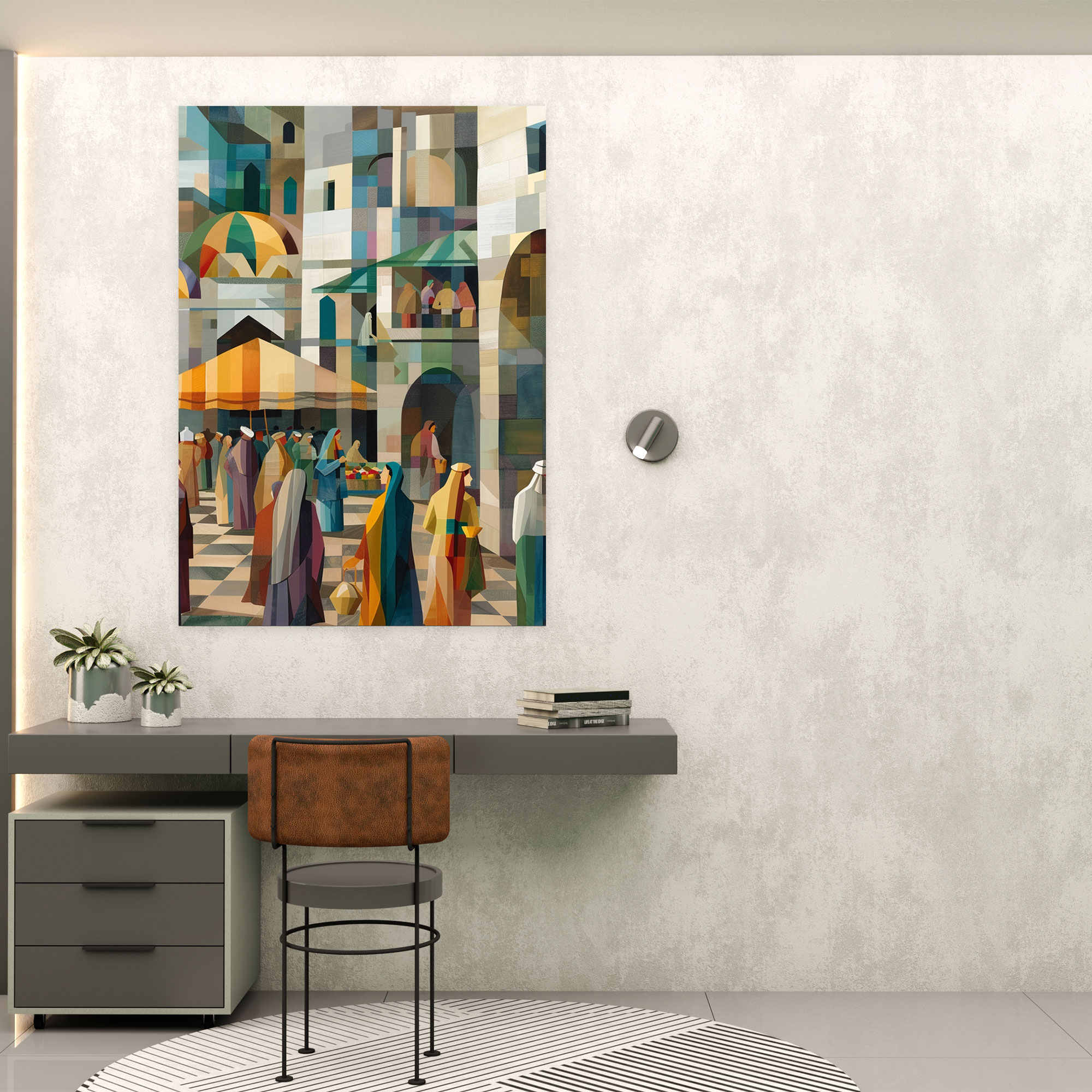 Bustling Market Cubism Wall Art - Cubism, Canvas, Home Decoration, Canvas Wall Art