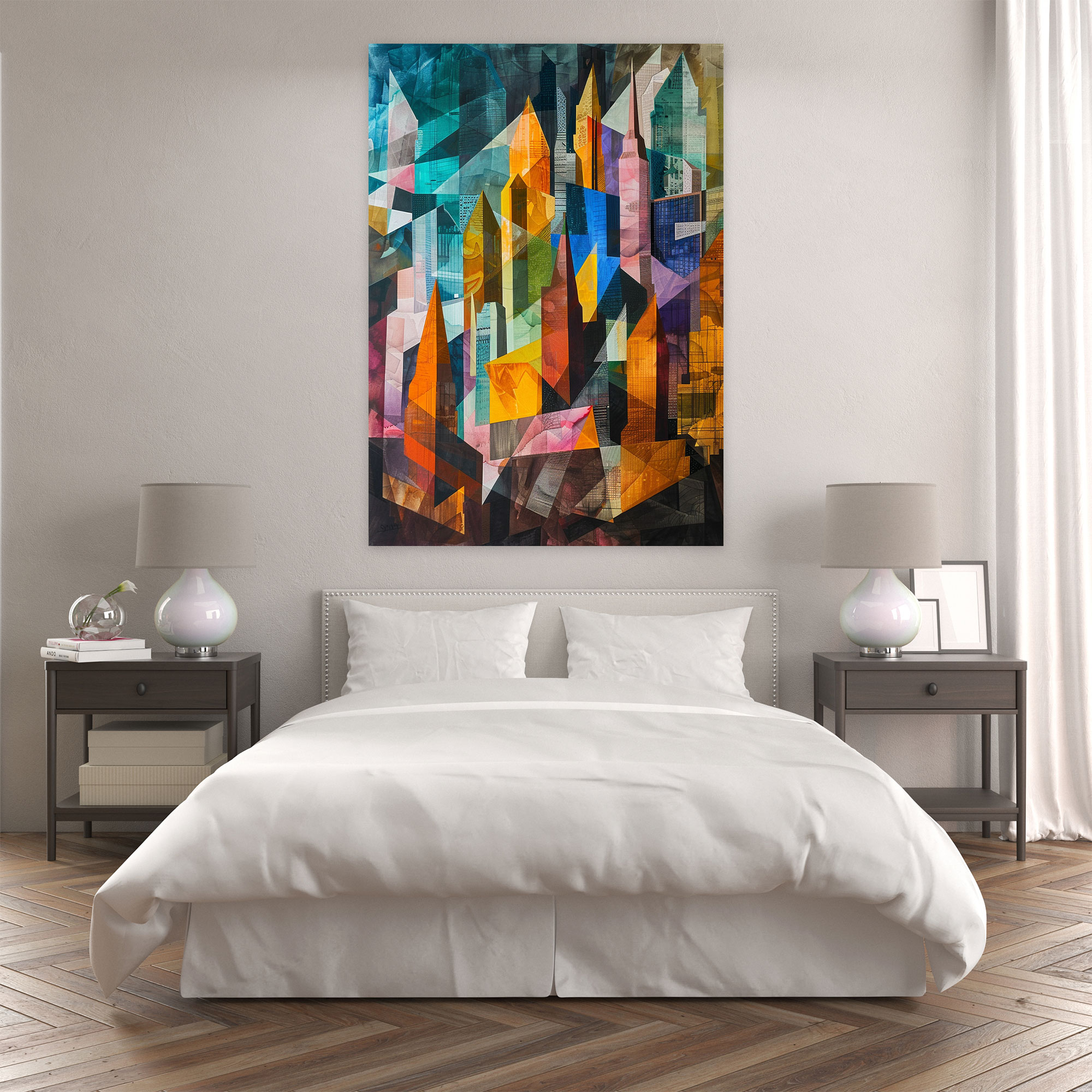 Cubism Canvas Print - Angular City Skyline Wall Decoration - Cubism, Wall Art, Canvas Print, Angular Shapes
