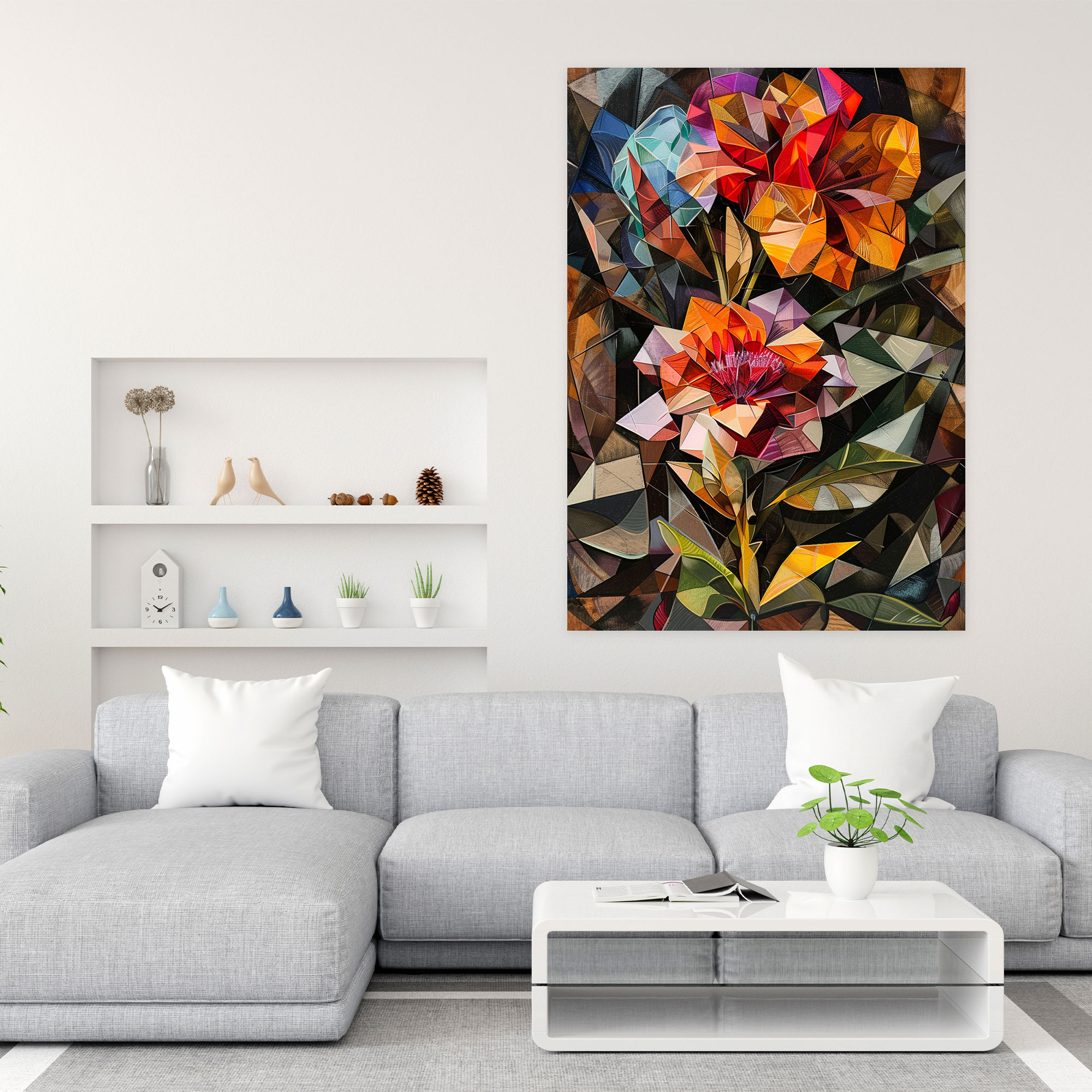 Cubism Wall Art - Fragmented Floral Canvas Print - Cubism, Home Decoration, Wall Art, Canvas Wall Art