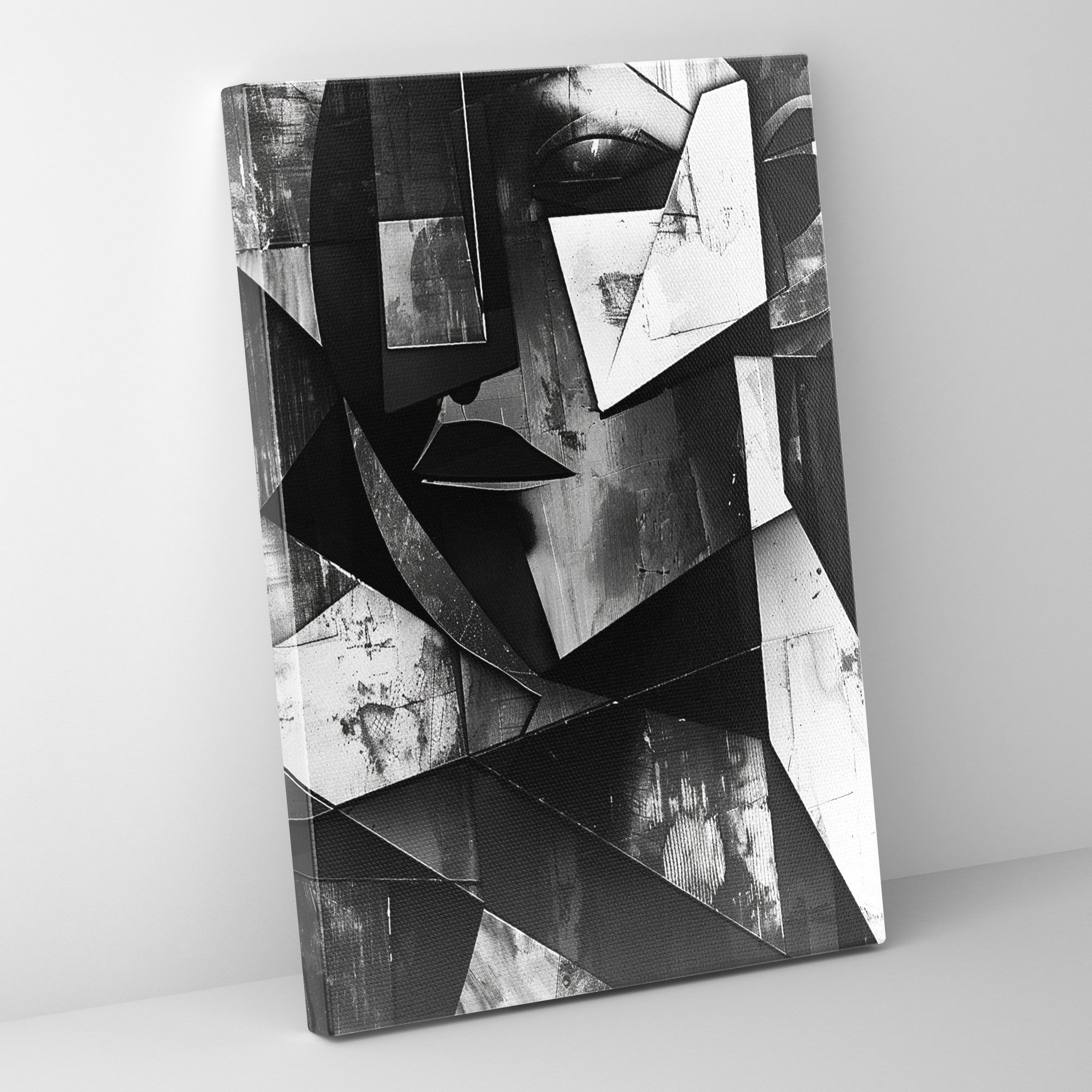 Cubism Monochrome Geometric Canvas Print - Cubism, Canvas Print, Canvas, Wall Art