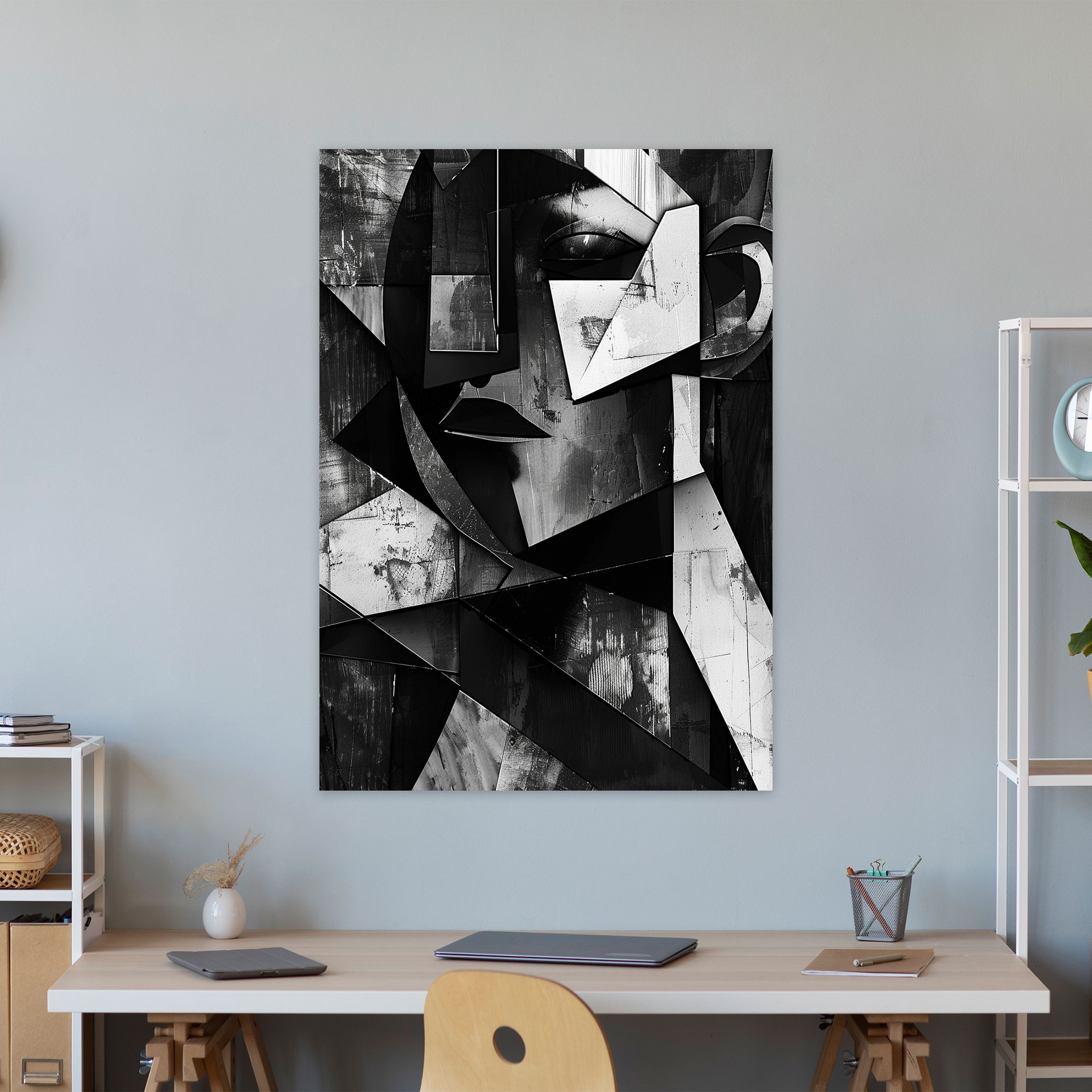 Cubism Monochrome Geometric Canvas Print - Cubism, Canvas Print, Canvas, Wall Art