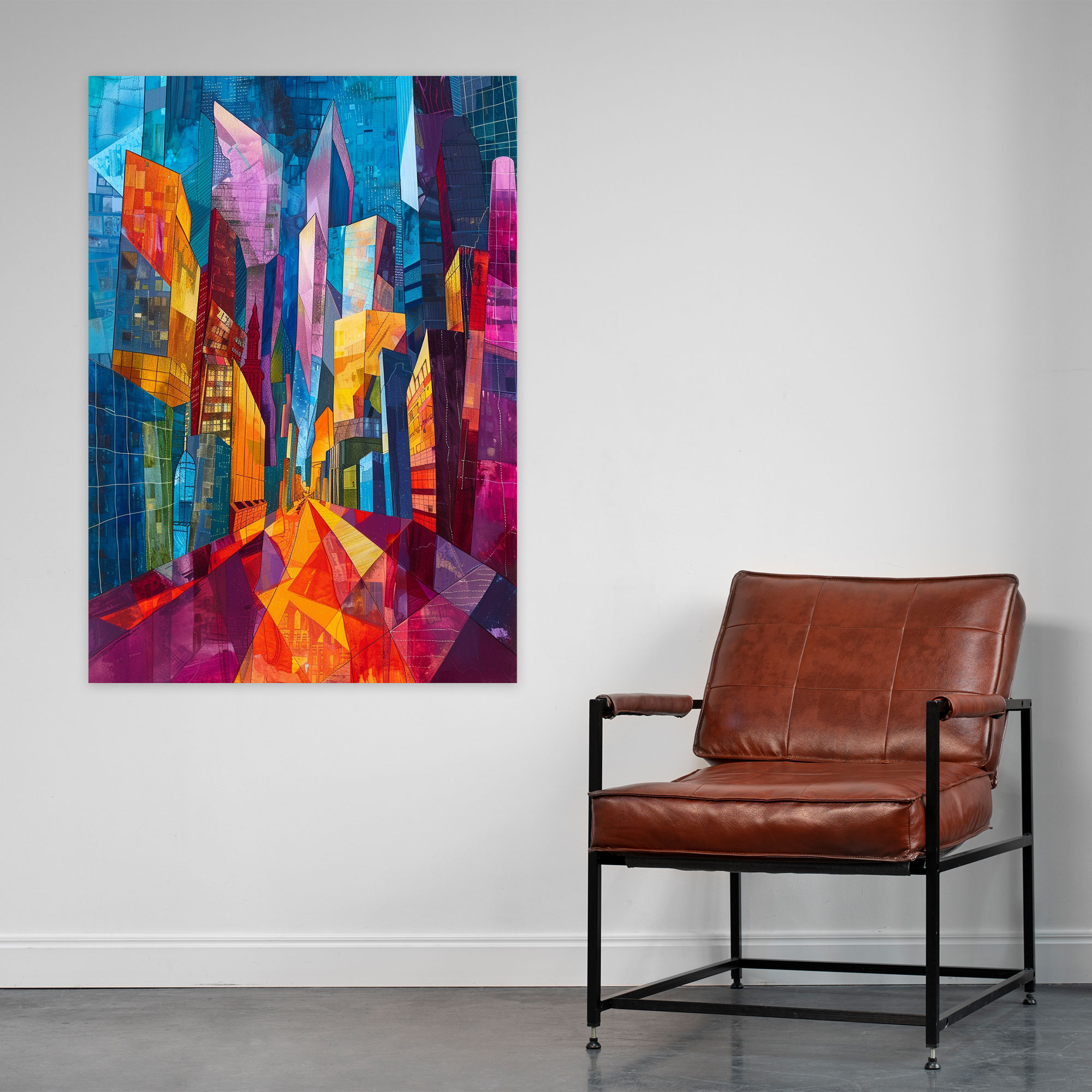 City Skyline Cubism Wall Decoration - Cubism, City Skyline, Vibrant Colors, Home Decoration