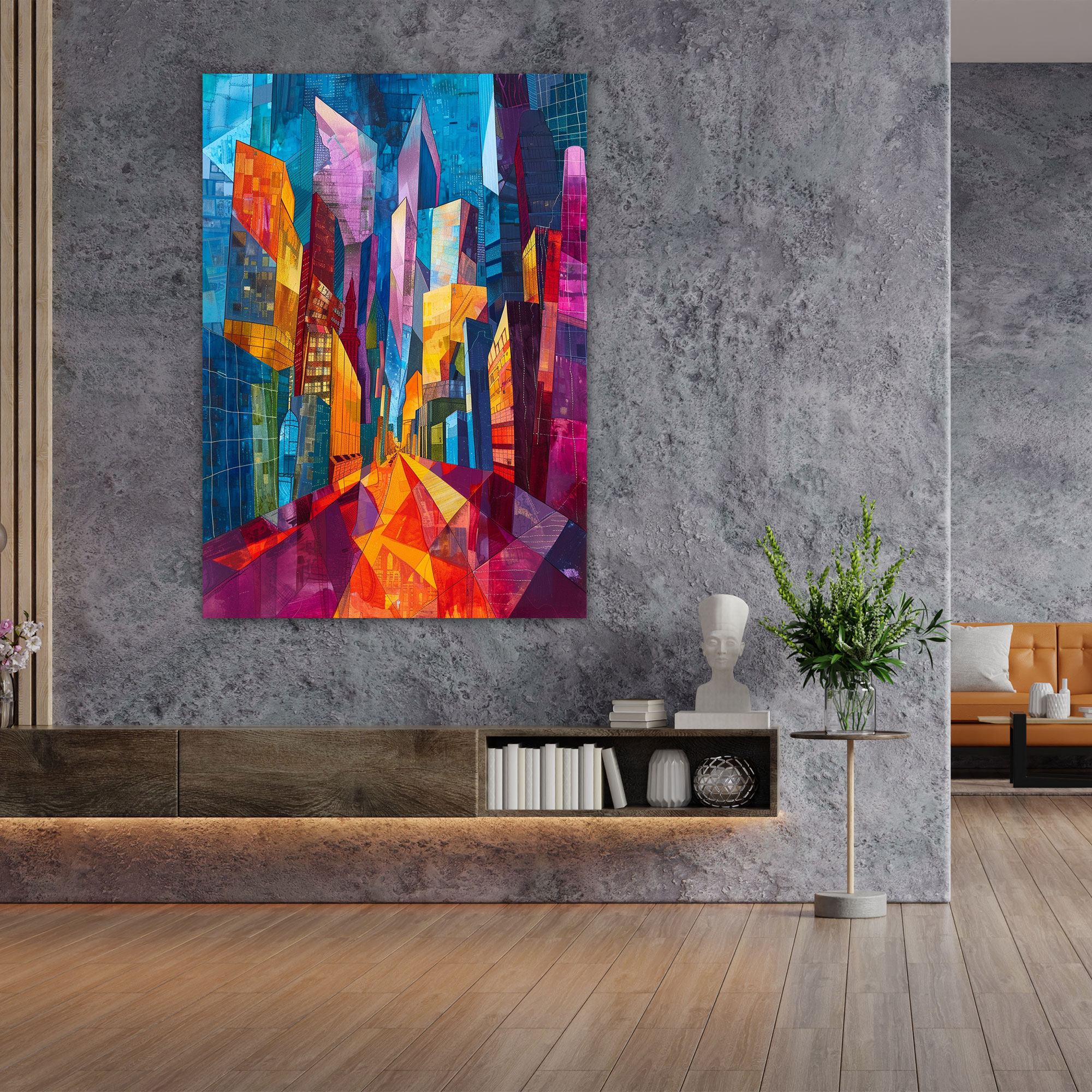 City Skyline Cubism Wall Decoration - Cubism, City Skyline, Vibrant Colors, Home Decoration