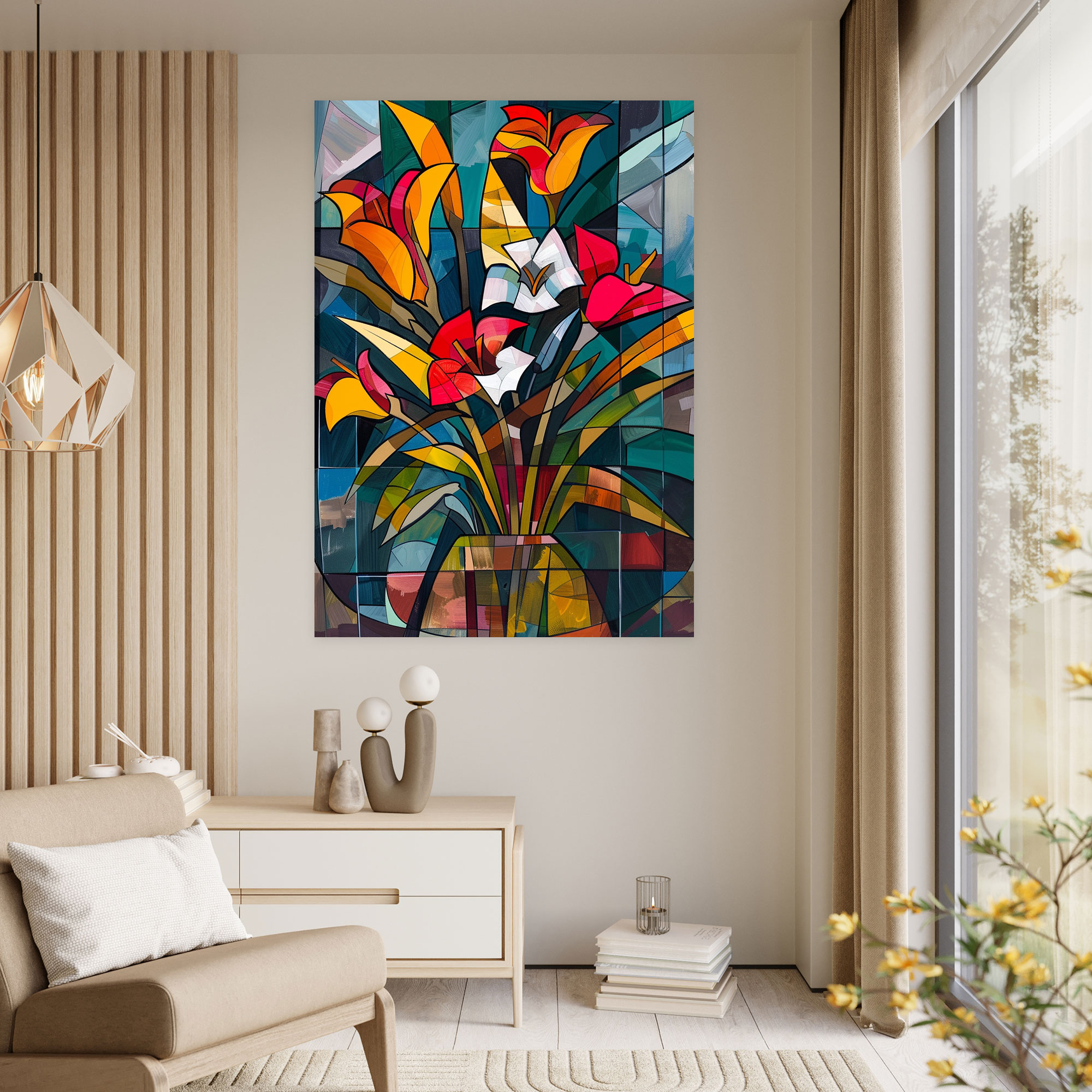 Floral Cubism Wall Art Canvas Print - Cubism, Floral Arrangement, Canvas Print, Wall Decoration