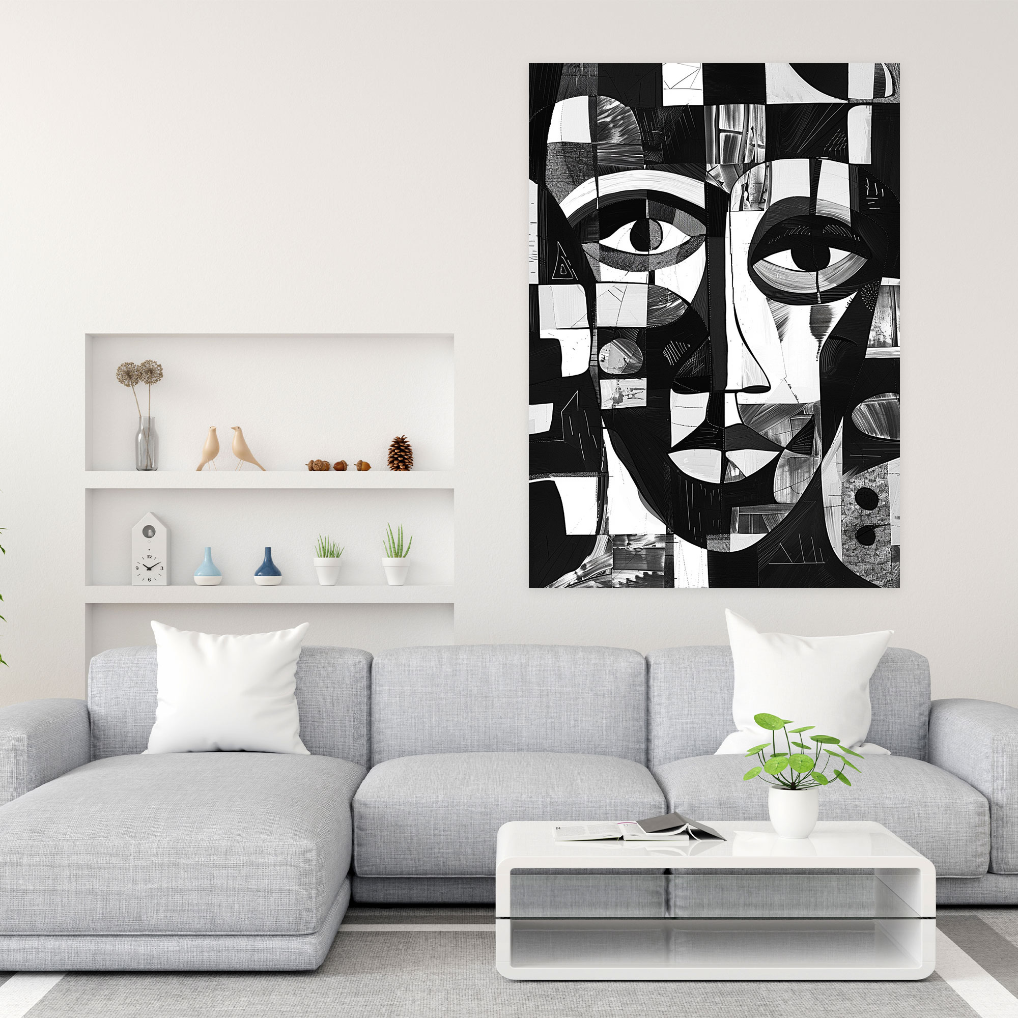 Monochromatic Cubism Wall Art Canvas Print - Cubism, Wall Decoration, Home Decoration, Monochromatic Palette
