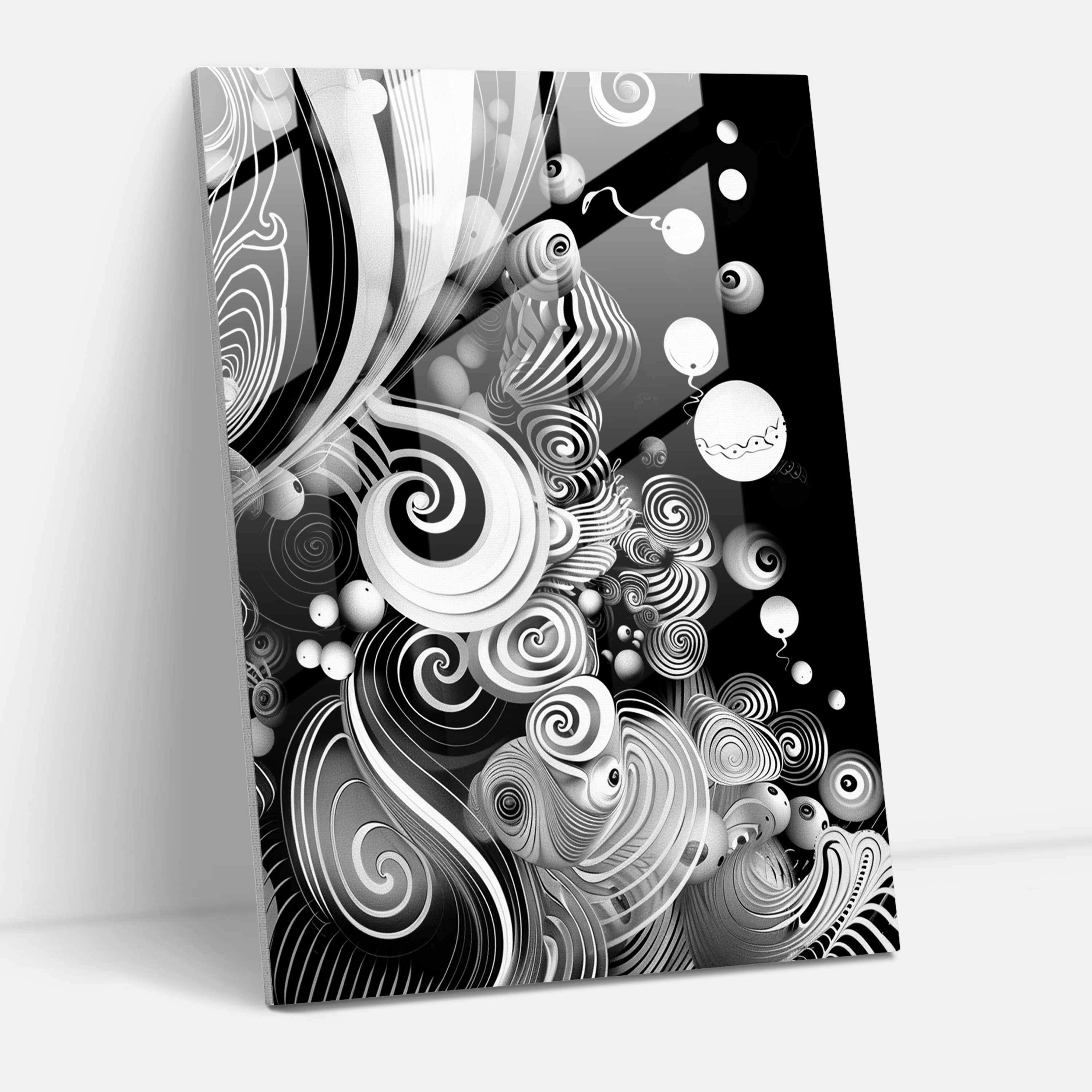 Dadaism Glass Print - Monochrome Swirls - Dadaism, Wall Decoration, Swirls, Abstract