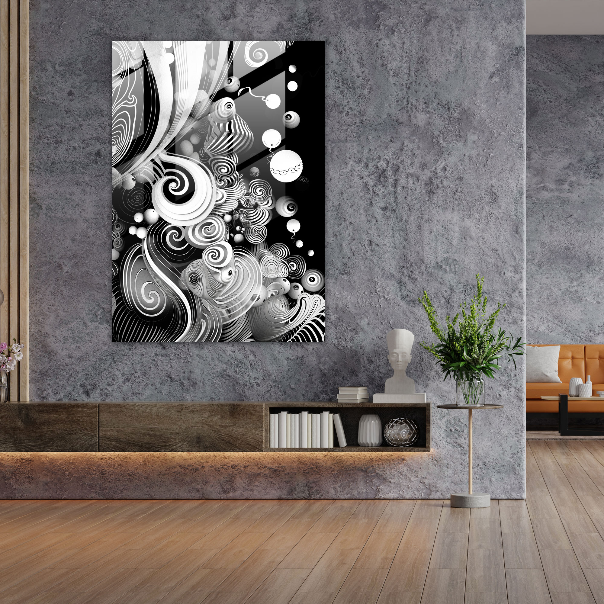 Dadaism Glass Print - Monochrome Swirls - Dadaism, Wall Decoration, Swirls, Abstract
