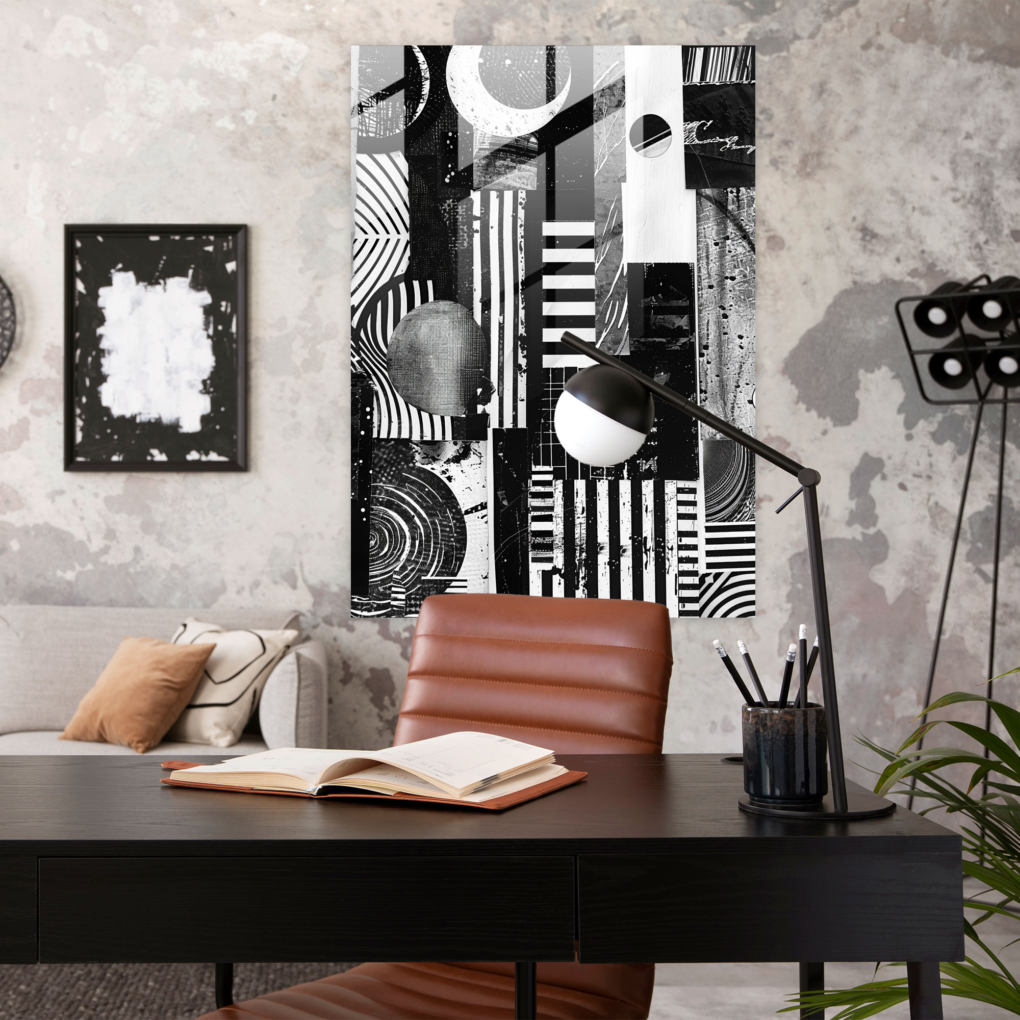Monochrome Dadaism Glass Art - Dadaism, Modern Art, Glass Print, Home Decoration