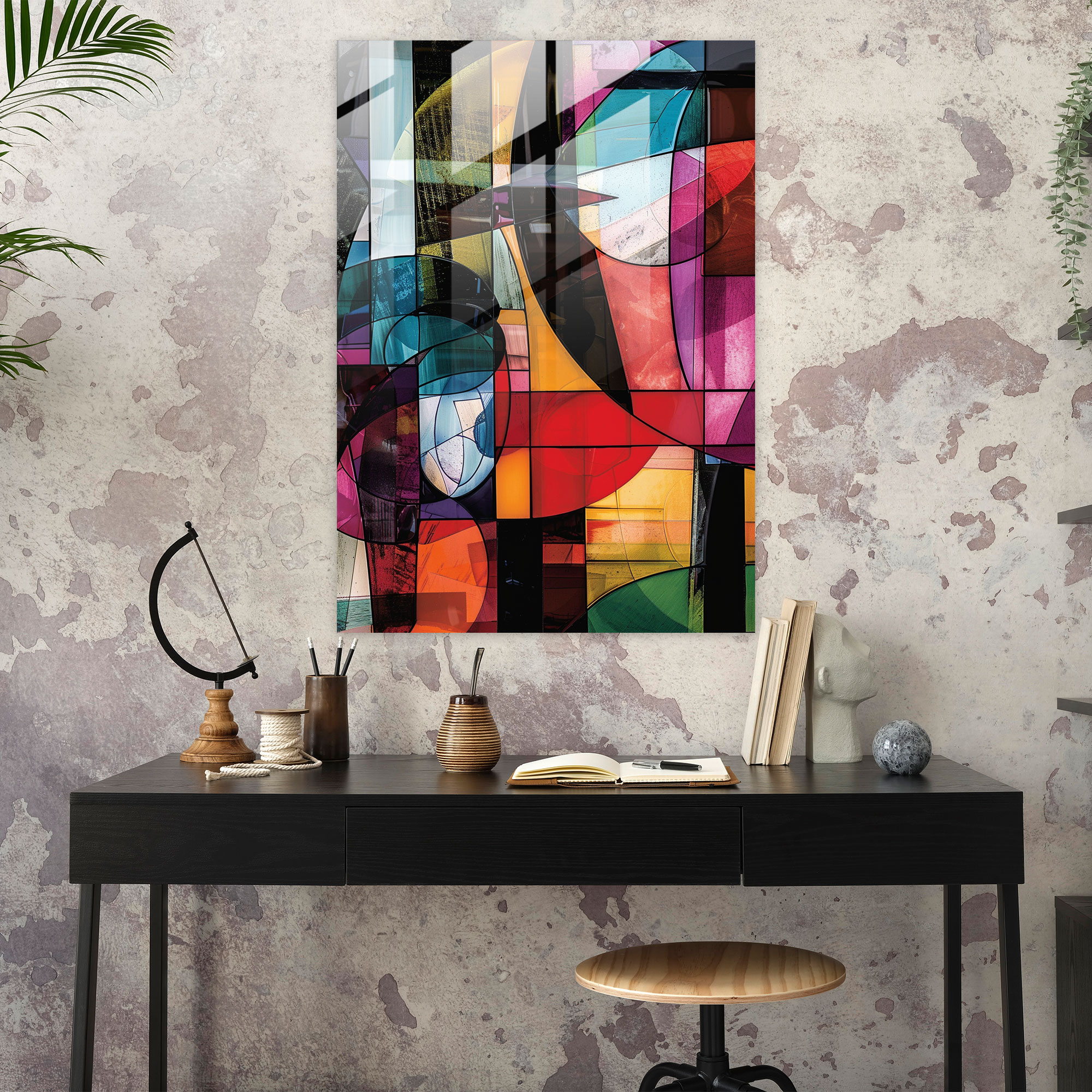 Dadaism Glass Print - Abstract Shapes And Bold Colors - Dadaism, Dadaism Art Style, Home Decoration, Abstract Design
