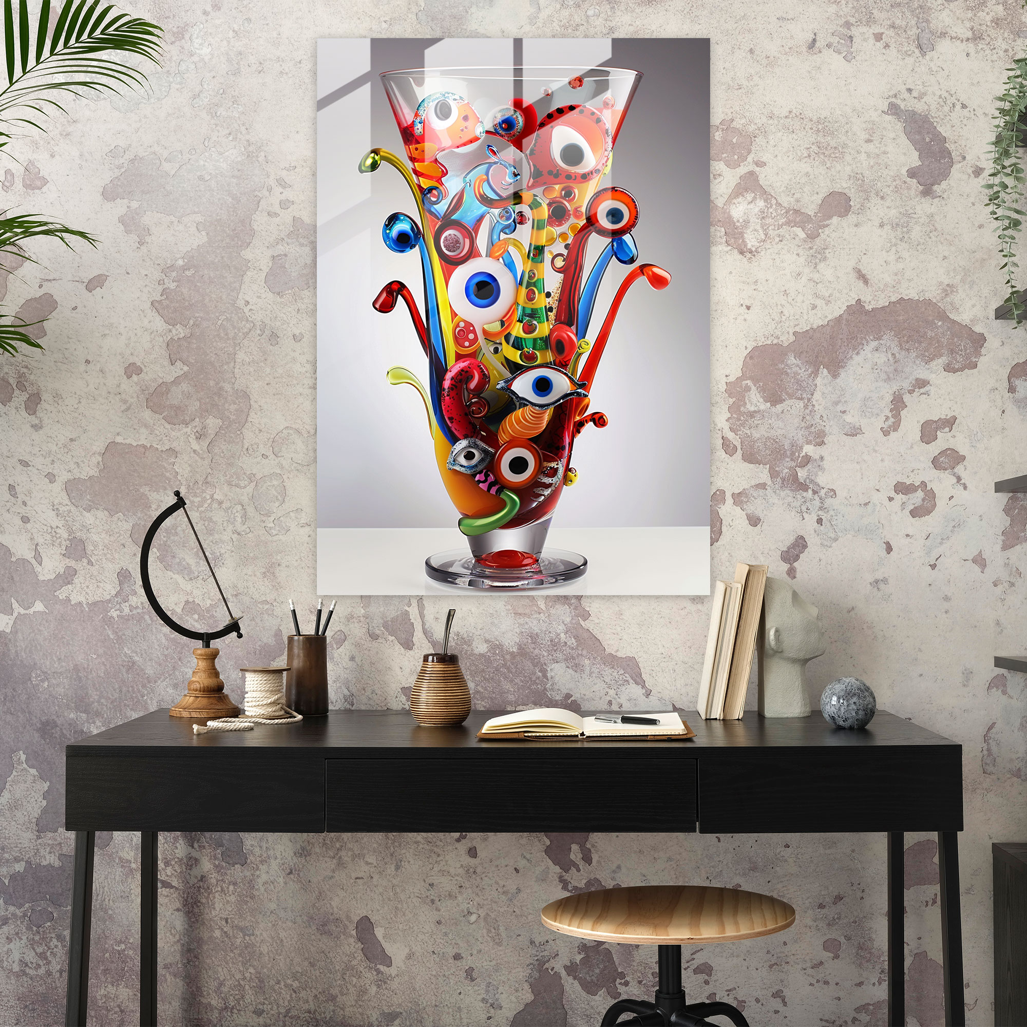 Dadaism Glass Art - Whimsical Characters And Vibrant Colors - Dadaism, Glass Art, Dadaism Art Style, Modern Art