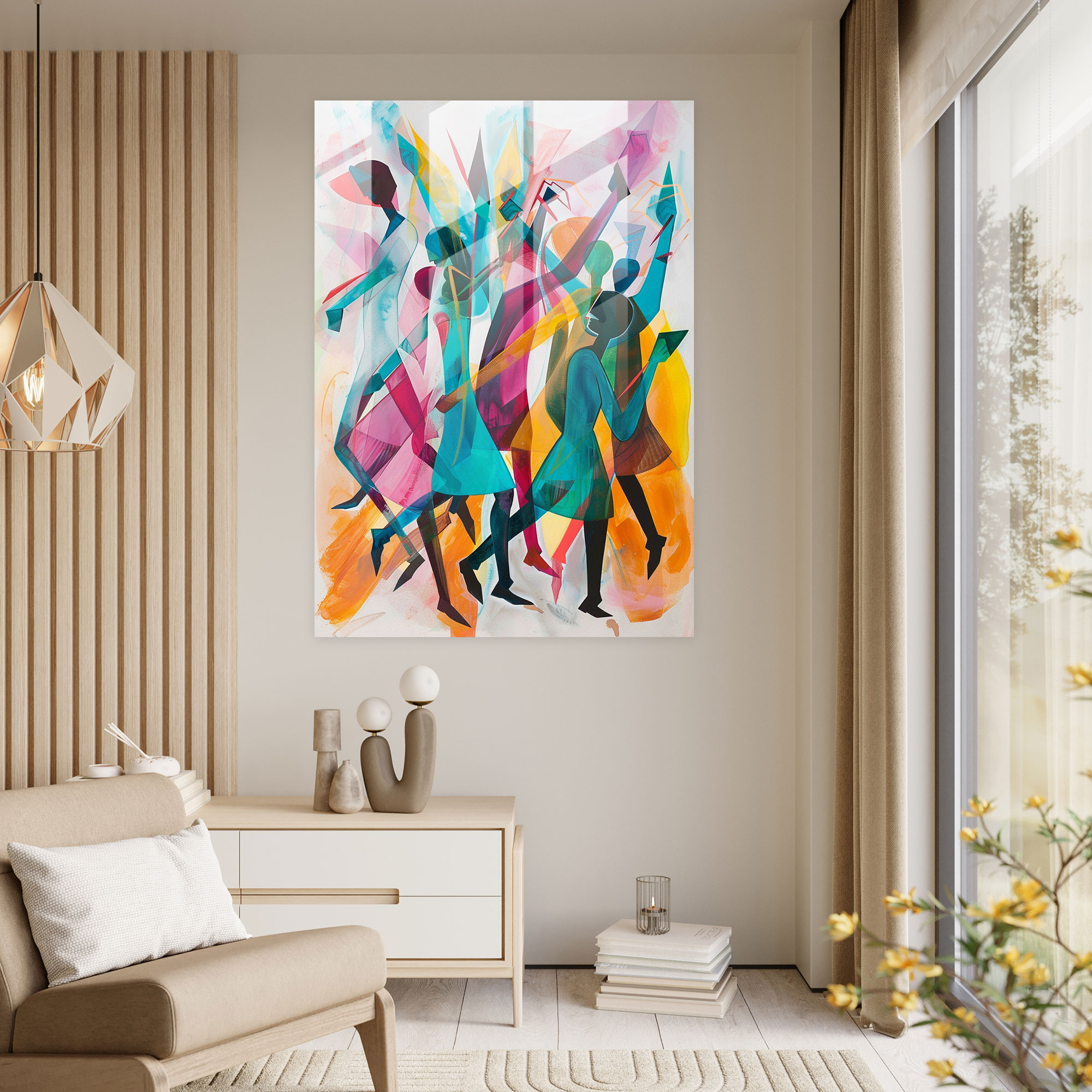 Dadaism Home Decoration - Abstract Figures In Motion And Vibrant Hues - Dadaism, Dadaism Art Style, Home Decoration, Glass Print