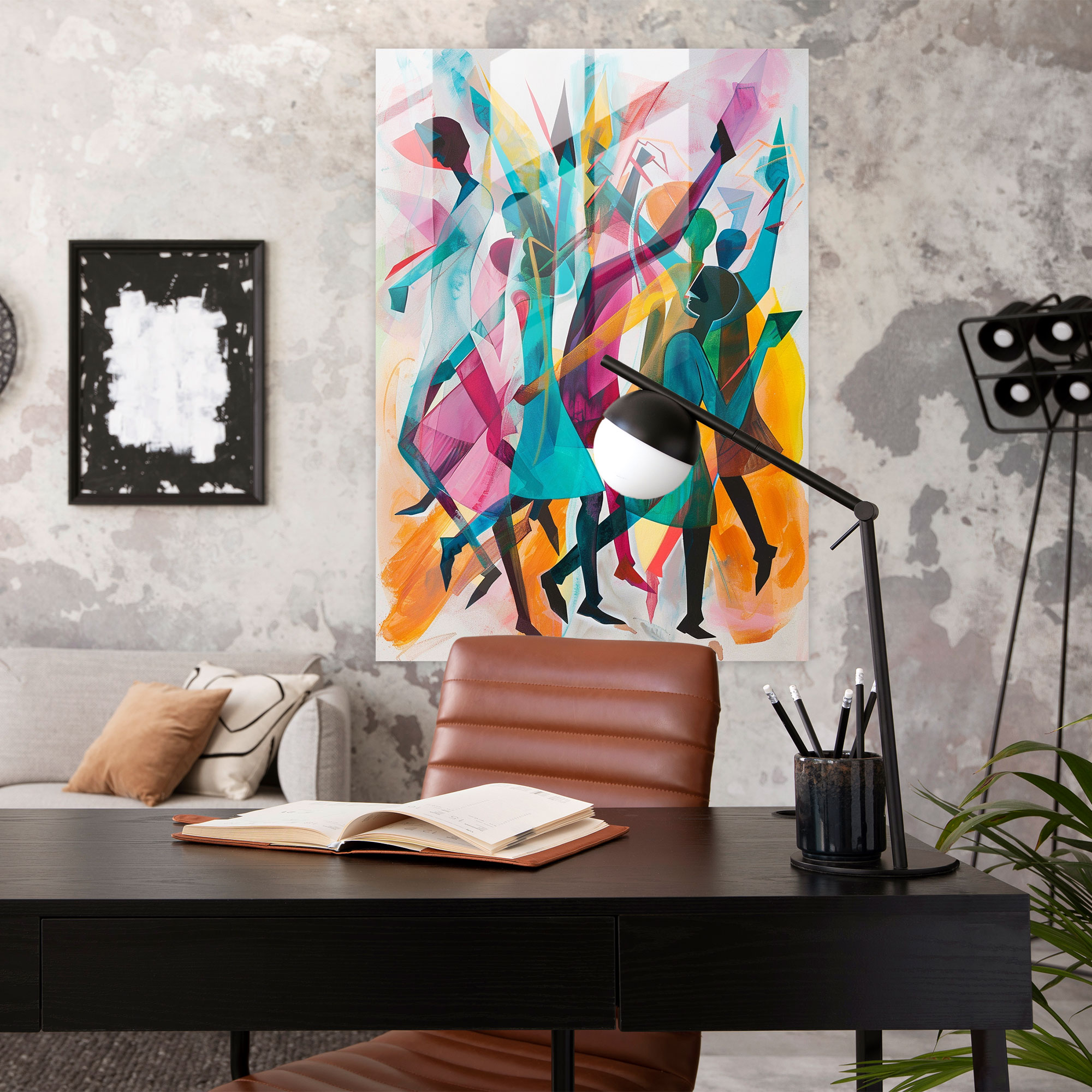 Dadaism Home Decoration - Abstract Figures In Motion And Vibrant Hues - Dadaism, Dadaism Art Style, Home Decoration, Glass Print