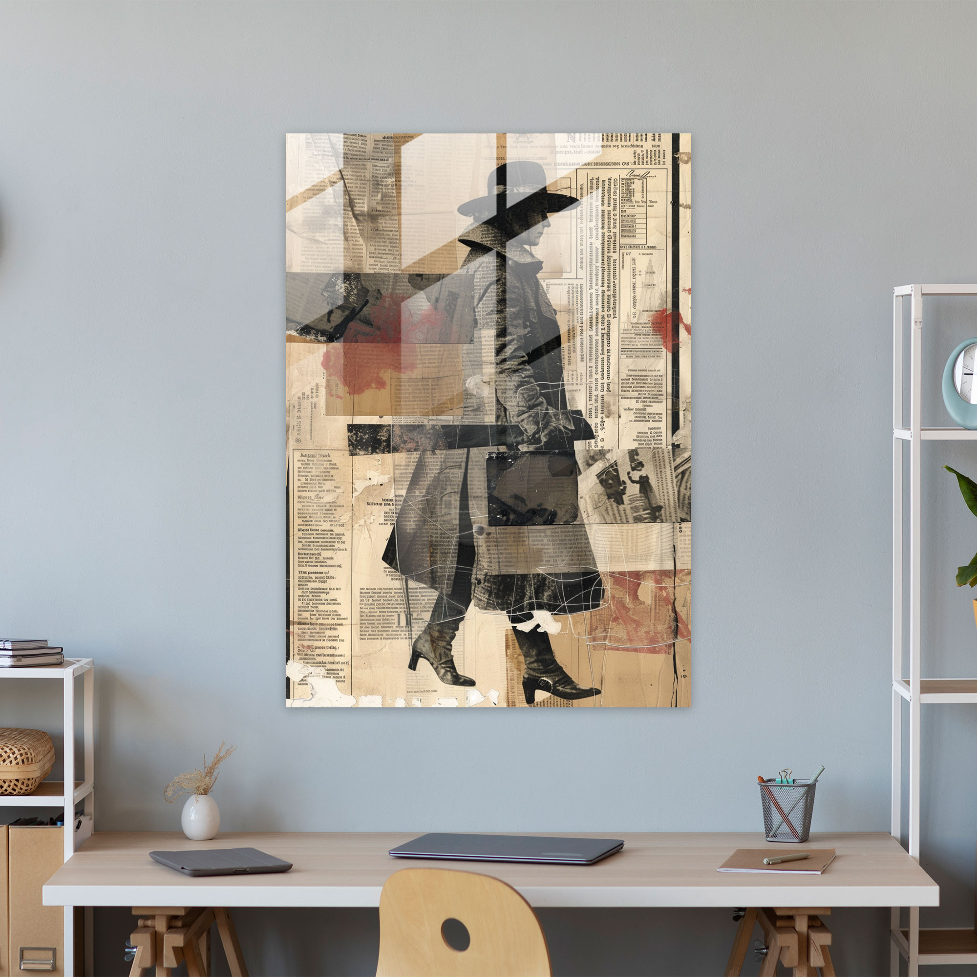 Newspaper Collage Dadaism Glass Print - Dadaism, Glass Wall Art, Modern Art, Wall Decoration