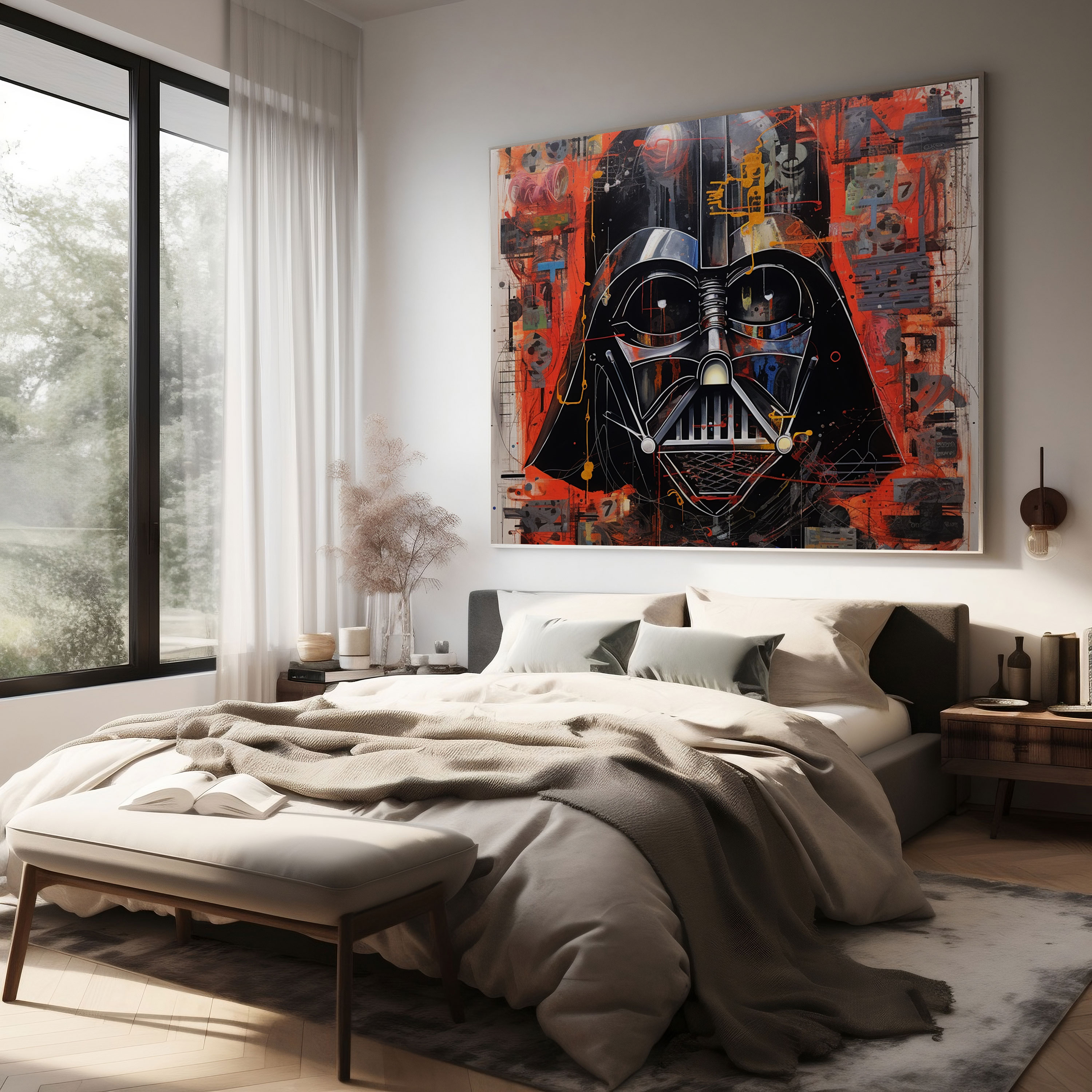 Darth Vader Wall Art - Darth Vader, Darkness, Musical Notes, Abstract Mixed Media Artwork