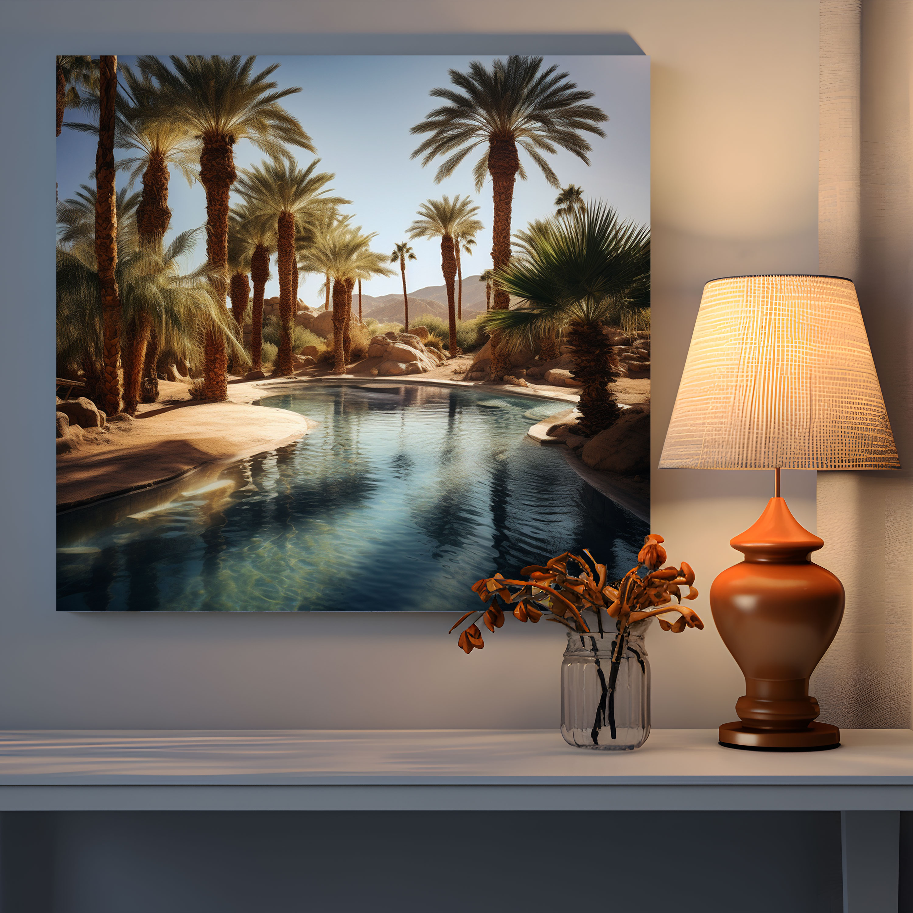 Desert Wall Decoration - Tranquil Oasis Retreat - Desert, Rejuvenating, Desert, Canvas Wall Art
