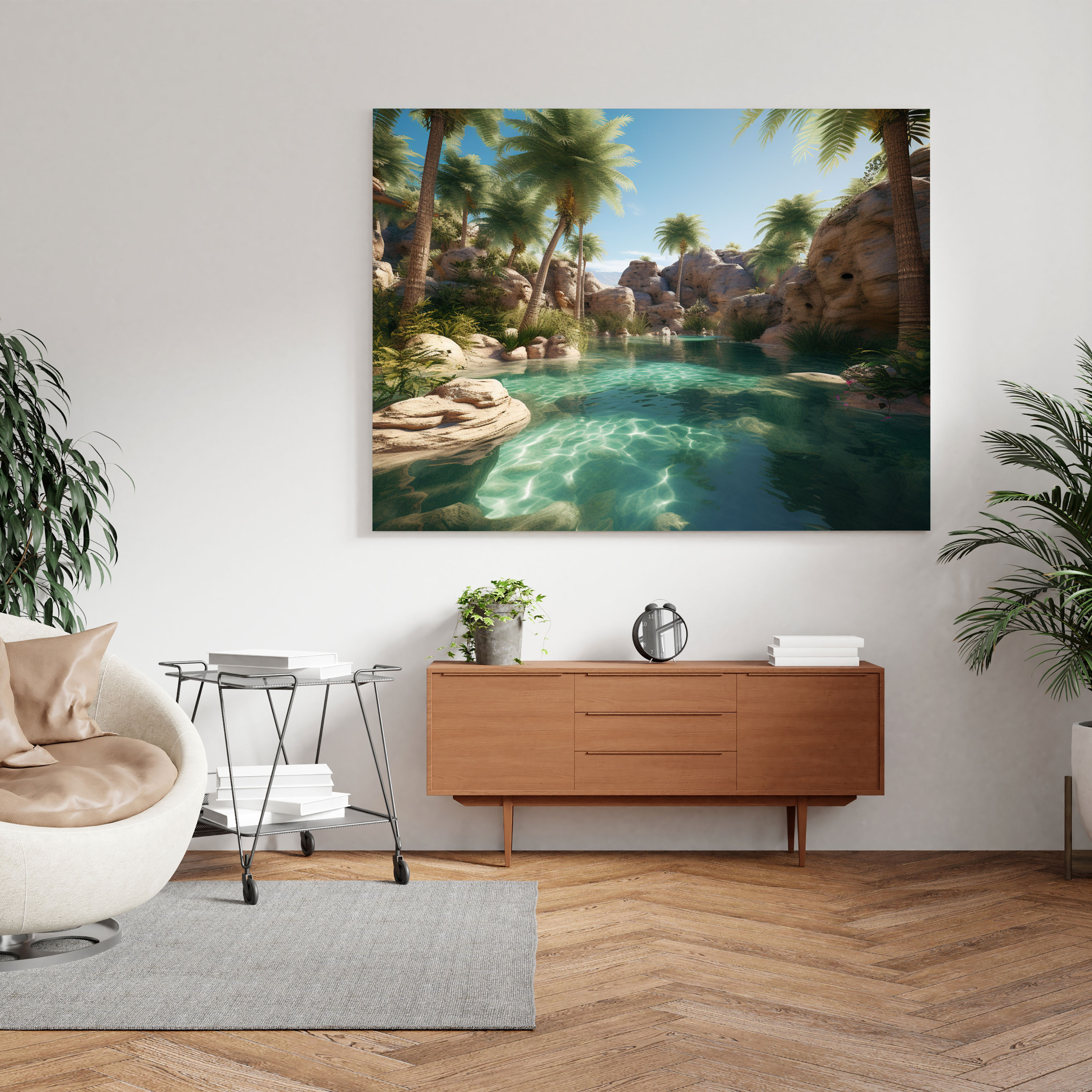 Desert Wall Art - Oasis Paradise Canvas Print - Desert, Crystal Clear Waters, Wall Decoration, Desert
