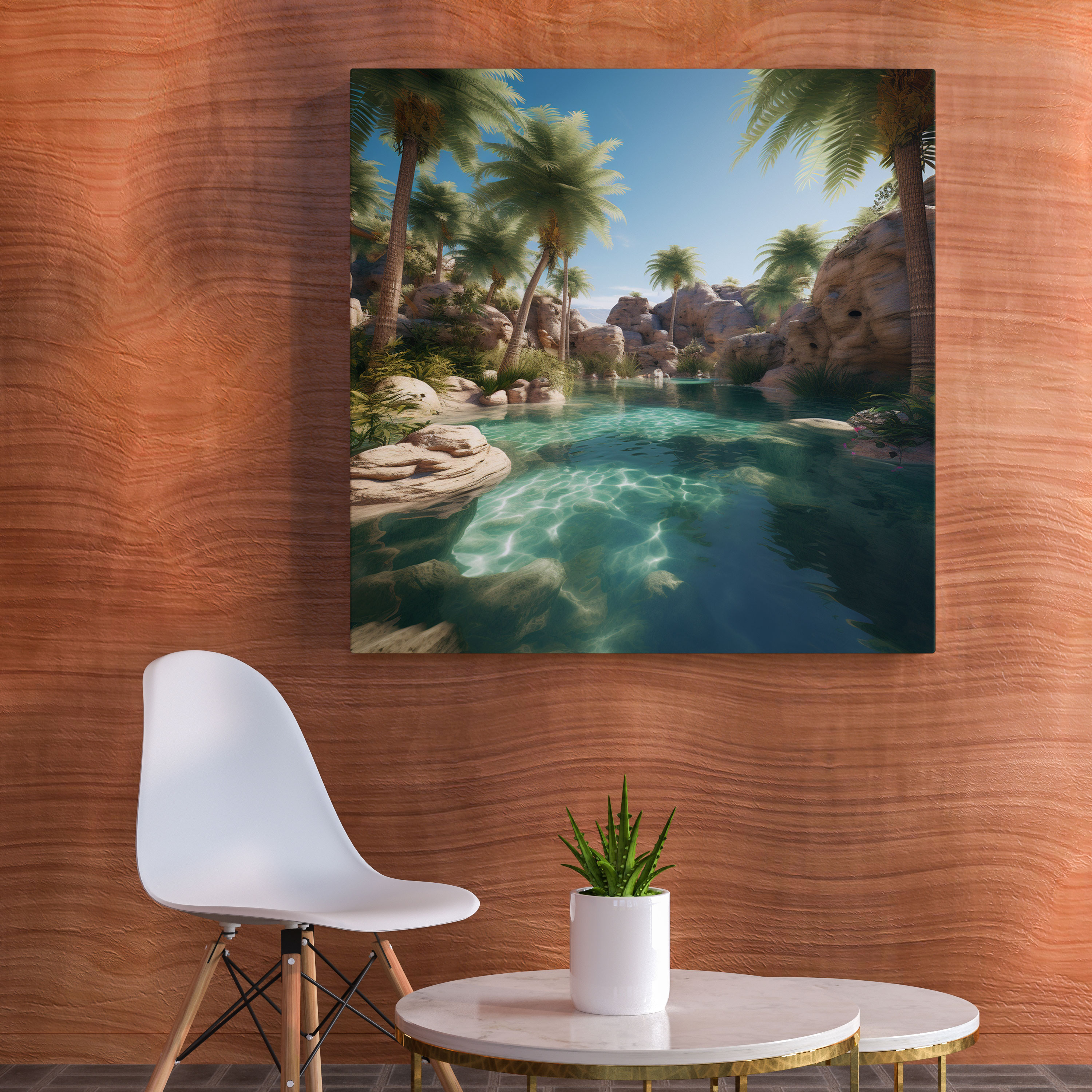 Desert Wall Art - Oasis Paradise Canvas Print - Desert, Crystal Clear Waters, Wall Decoration, Desert