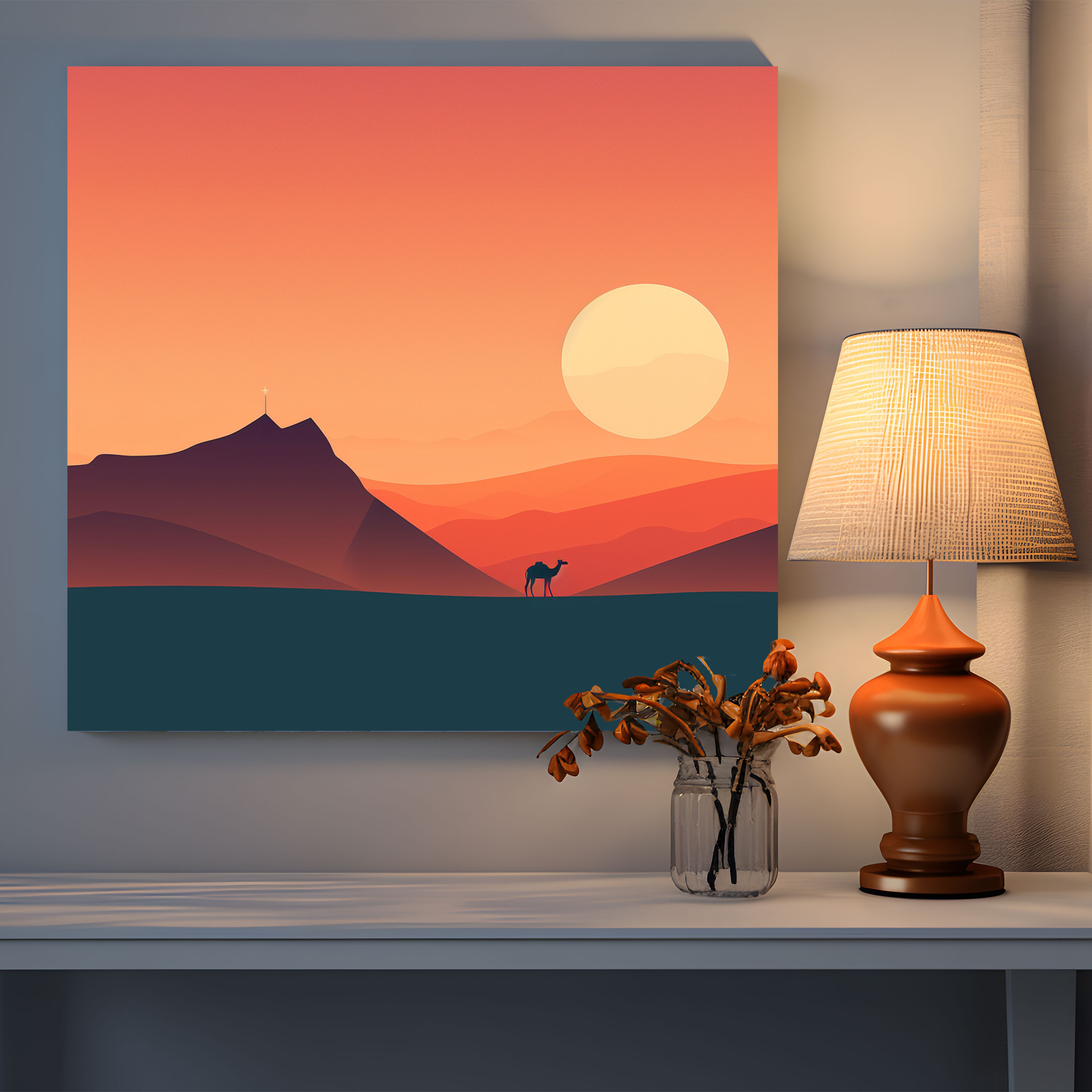 Desert Canvas Print - Minimalist Desert Landscape Wall Decoration - Desert, Silhouetted Camel, Desert, Wall Decoration