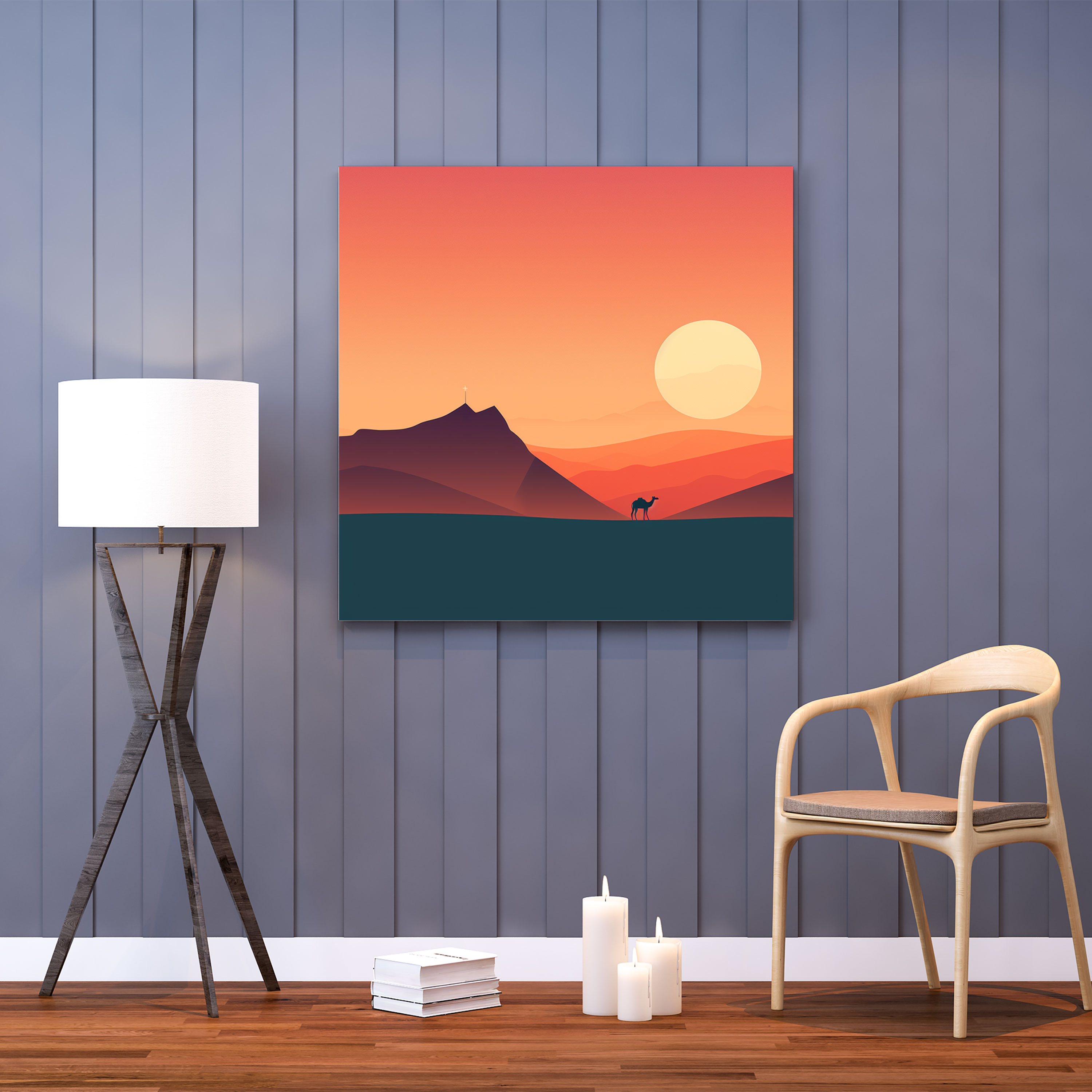 Desert Canvas Print - Minimalist Desert Landscape Wall Decoration - Desert, Silhouetted Camel, Desert, Wall Decoration