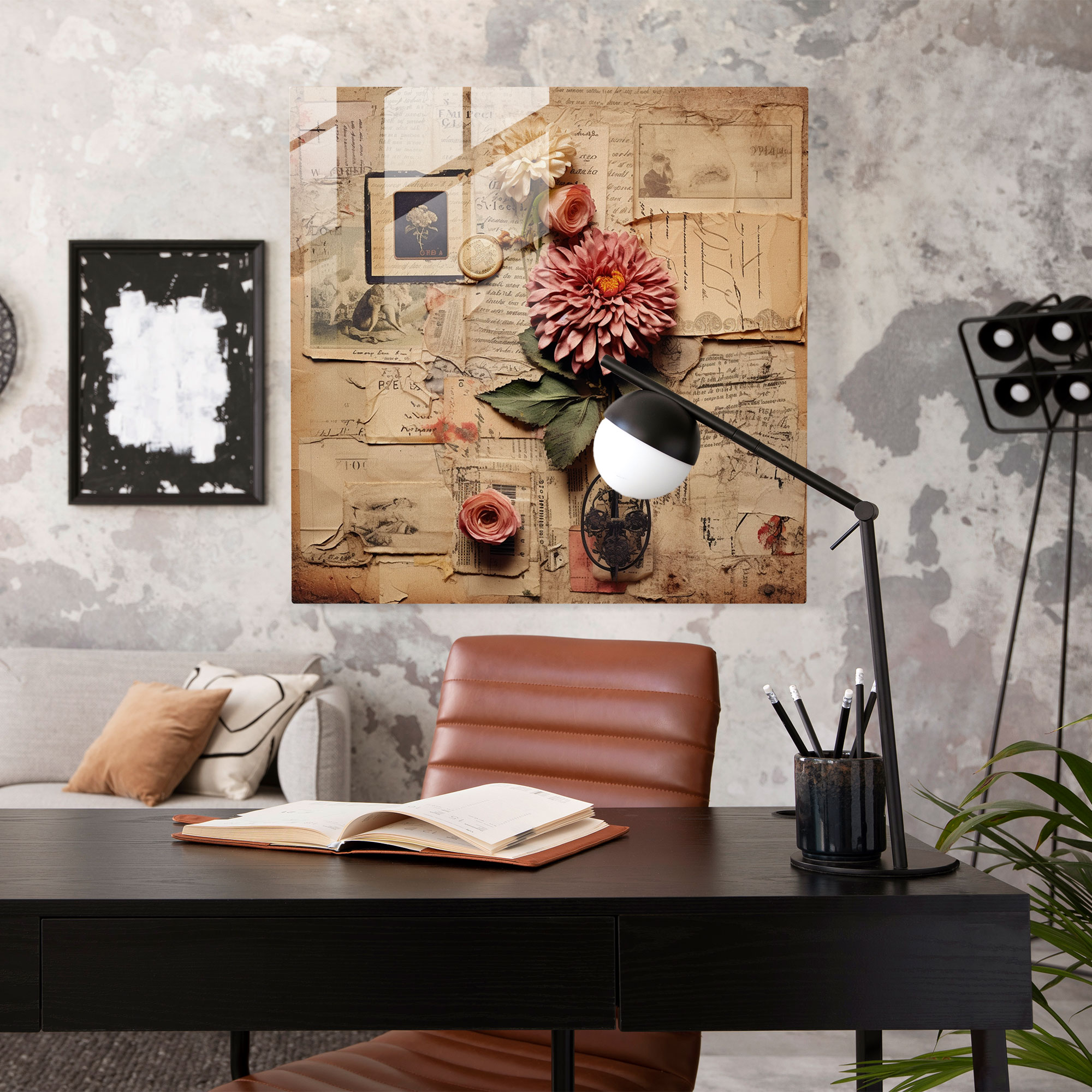 Dry Flower Glass Print - Vintage Collage Of Memories - Dry Flower, Modern Art, Home Decoration, Glass Art