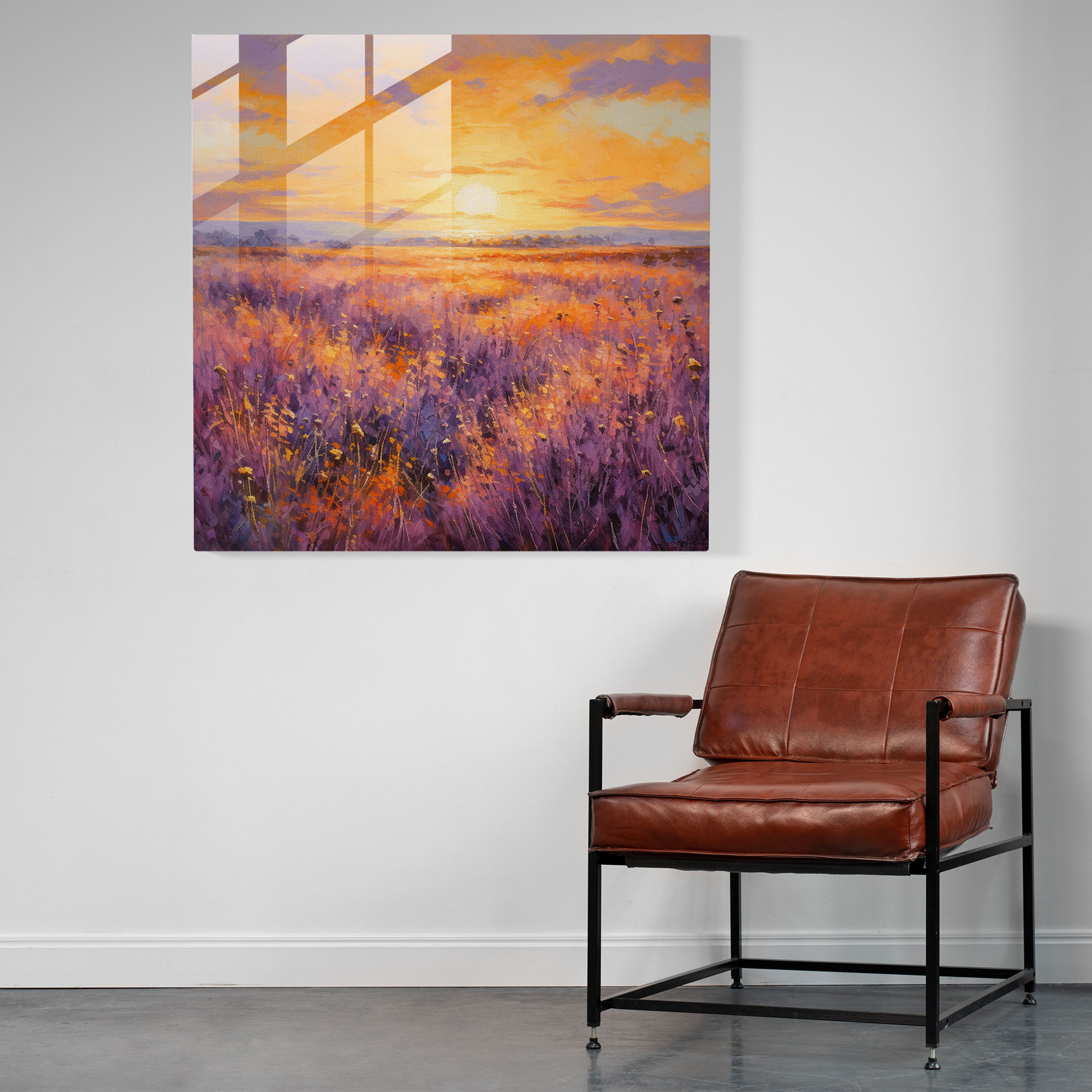 Dry Flower Glass Print - Impressionistic Lavender Field - Dry Flower, Dry Flower, Wall Decoration, Glass Wall Art