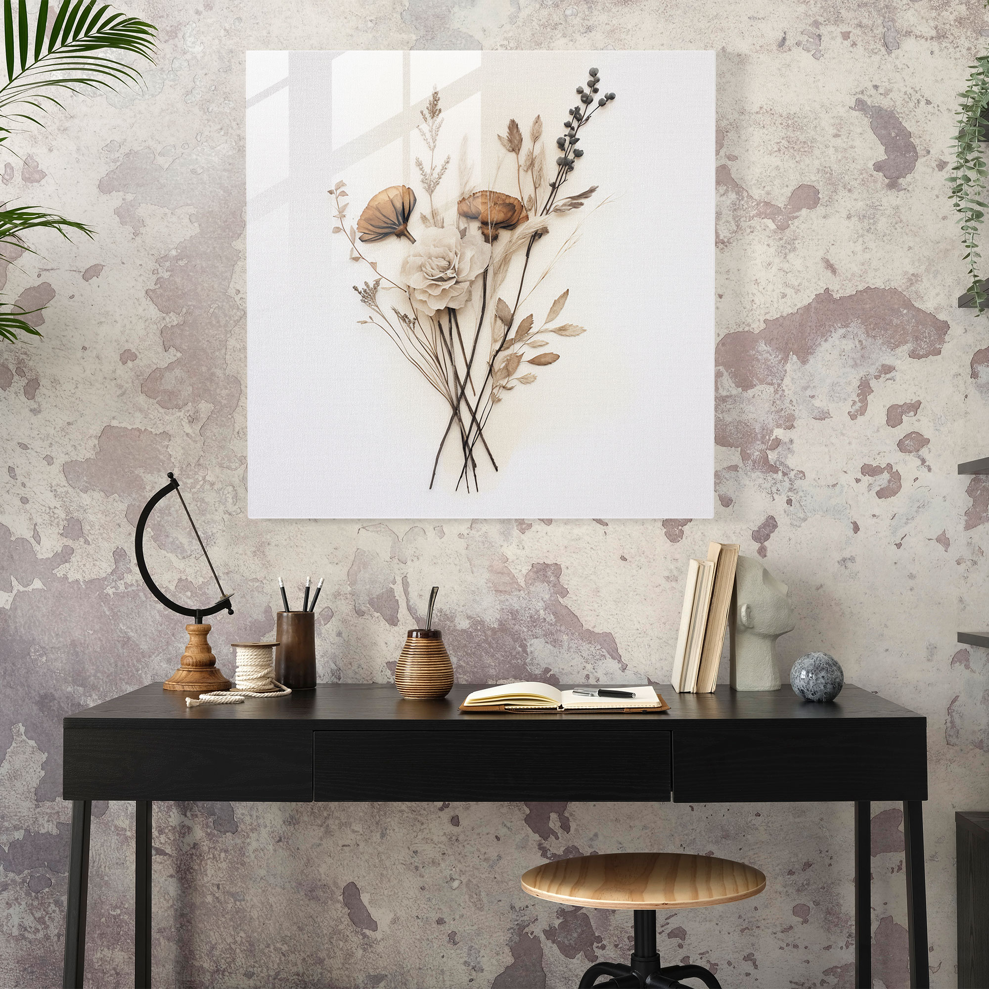 Dry Flower Glass Print - Dry Flower, Watercolor Painting, Glass Wall Art, Home Decoration