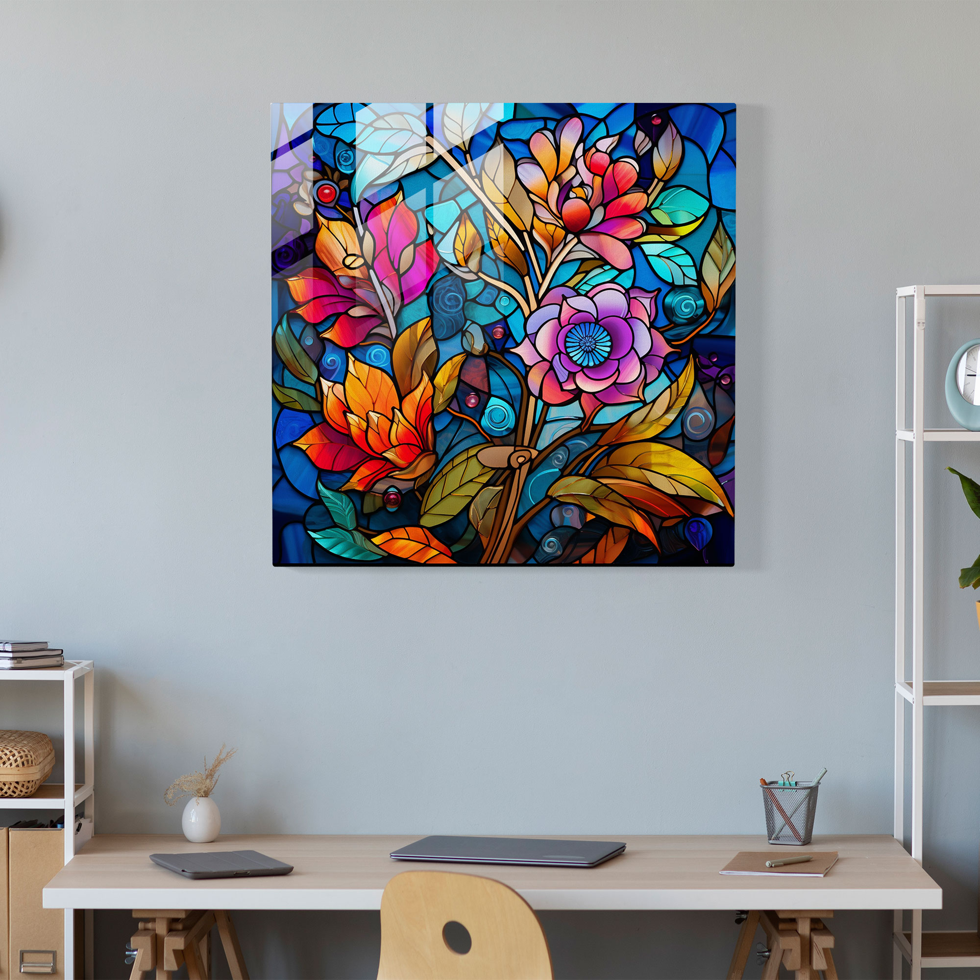 Vibrant Dry Flower Glass Print - Dry Flower, Dry Flower, Intricate Patterns, Vibrant Colors