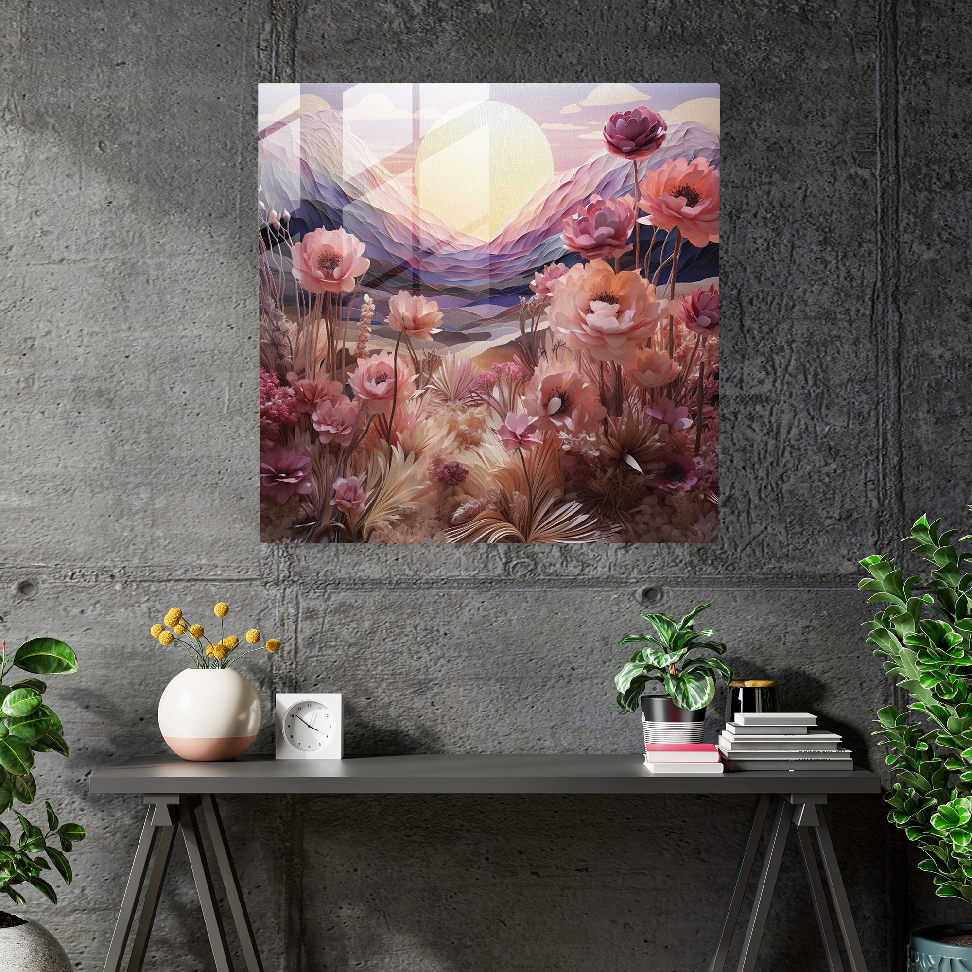 Dreamy Dry Flower Glass Print - Dry Flower, Wall Decoration, Imagination, Surreal