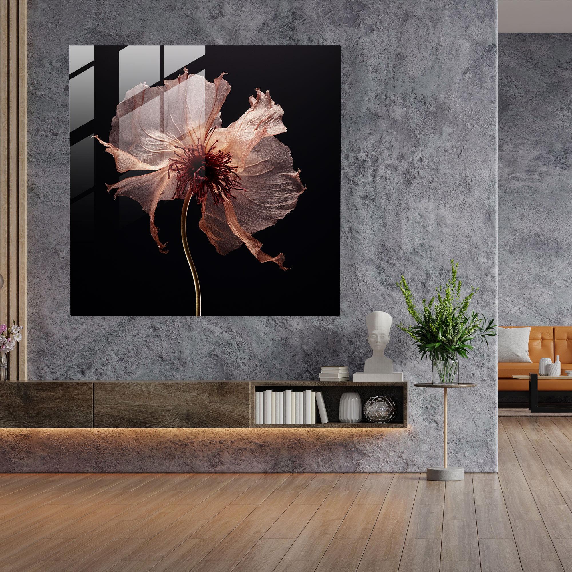 Intricate Dry Flower Glass Print - Dry Flower, Dry Flower, Home Decoration, Glass Print