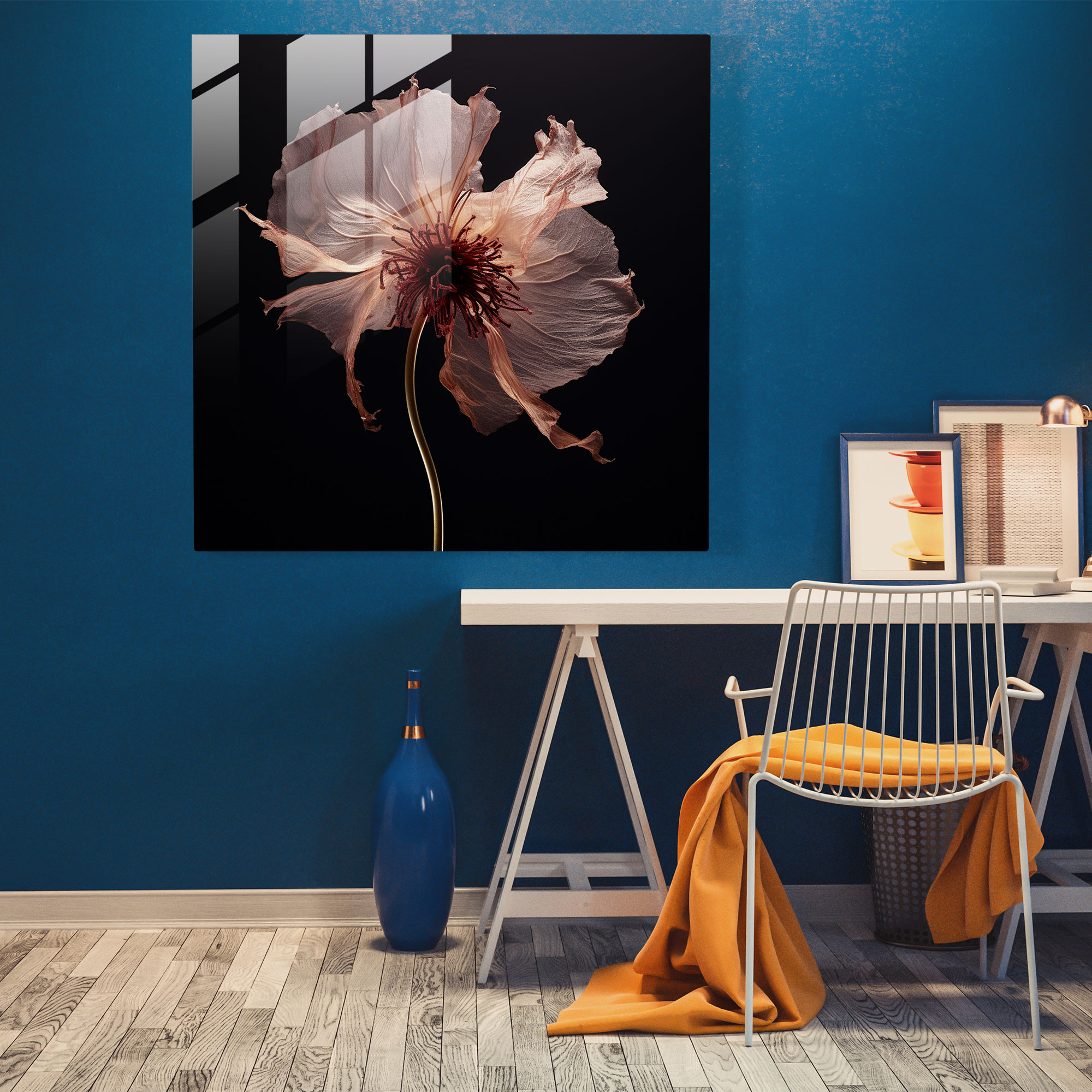 Intricate Dry Flower Glass Print - Dry Flower, Dry Flower, Home Decoration, Glass Print