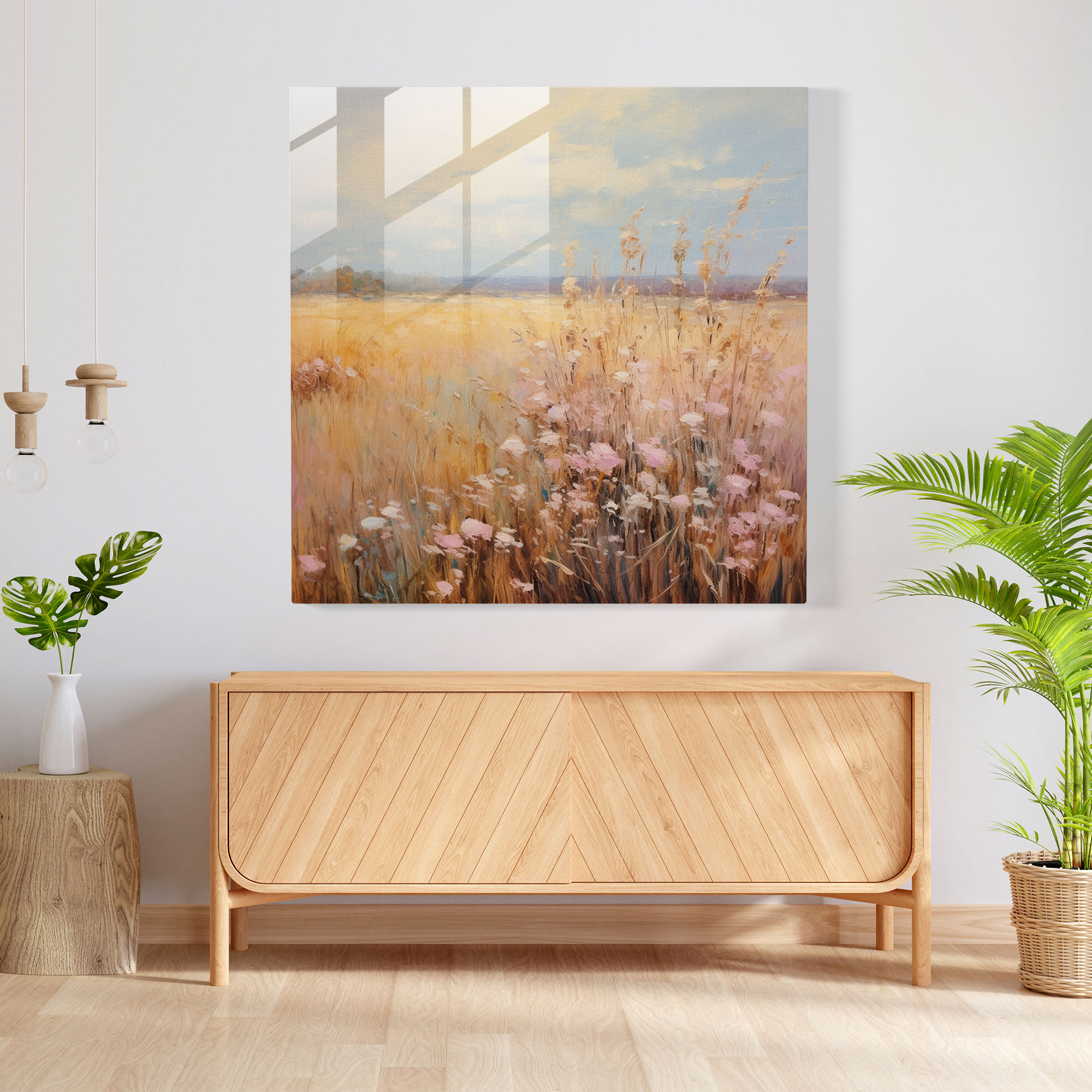Impressionist Dry Flower Glass Print - Dry Flower, Glass Art, Wall Decoration, Serenity