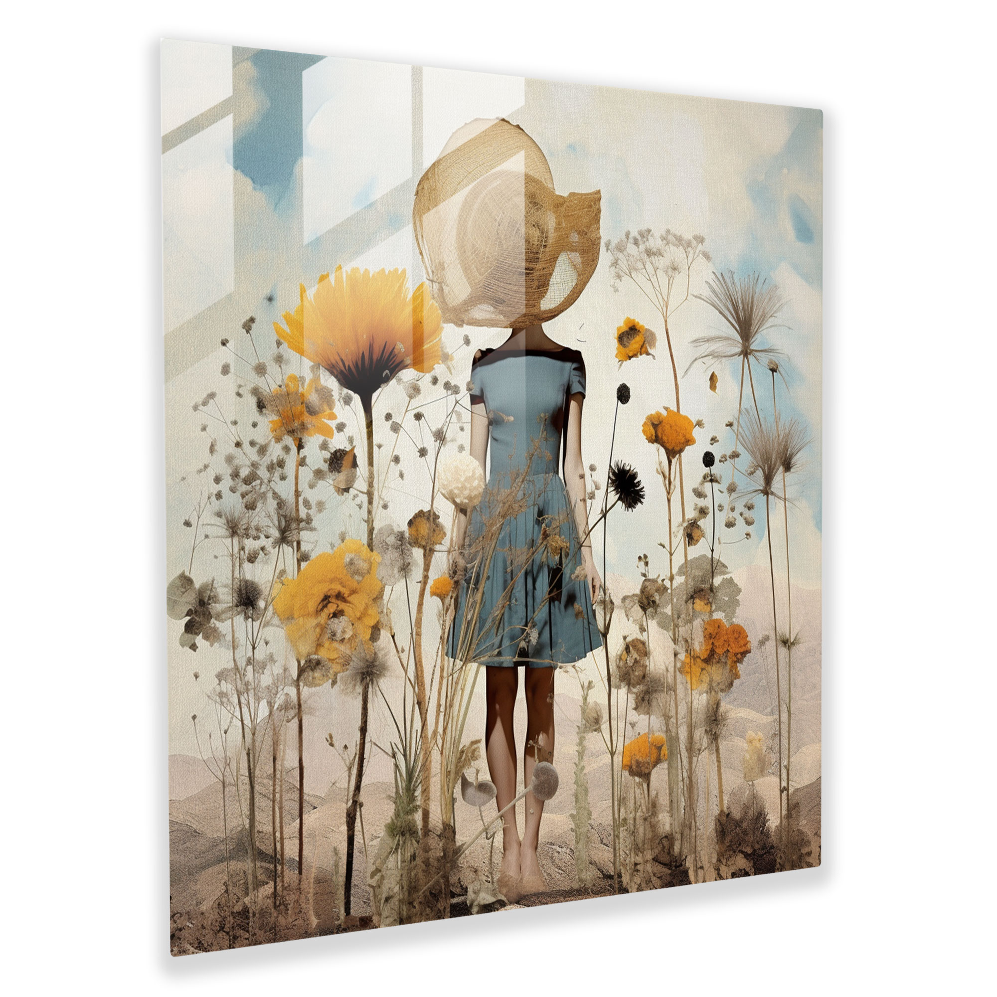 Dry Flower Glass Print - Dry Flower, Whimsical Combination, Glass Wall Art, Surrealist Collage