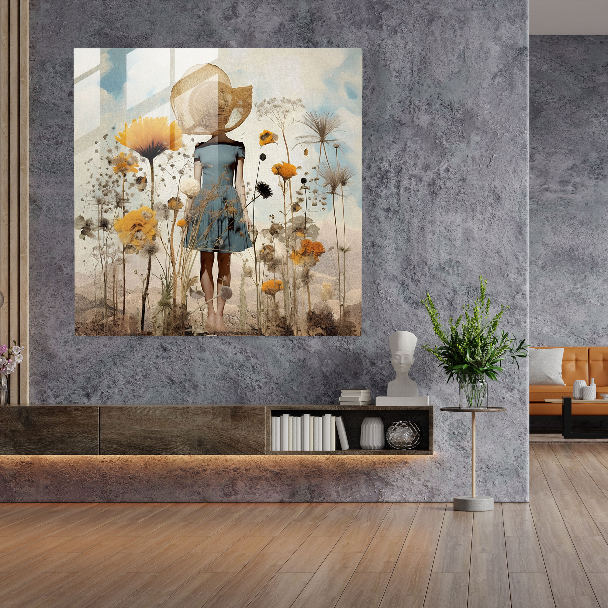 Dry Flower Glass Print - Dry Flower, Whimsical Combination, Glass Wall Art, Surrealist Collage
