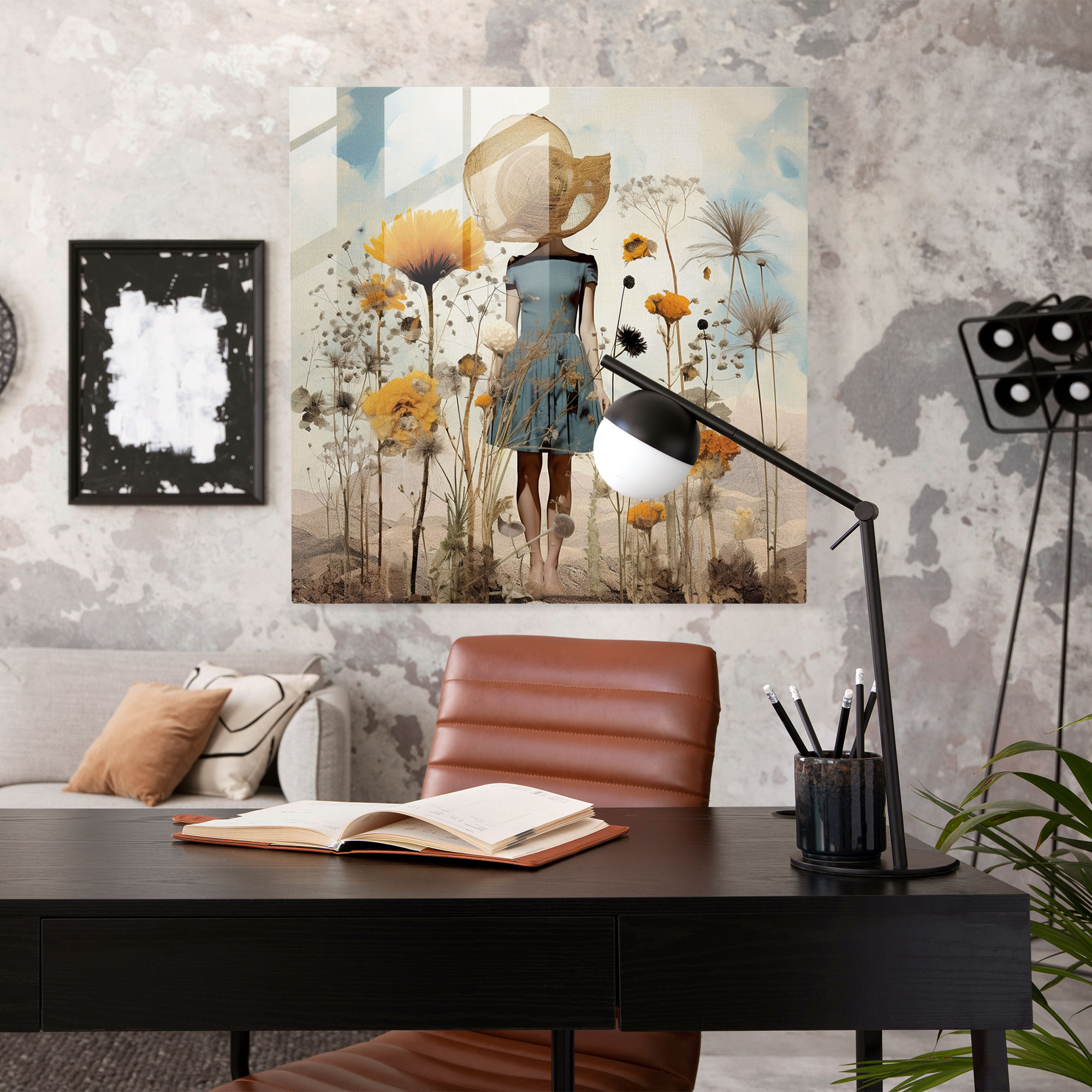 Dry Flower Glass Print - Dry Flower, Whimsical Combination, Glass Wall Art, Surrealist Collage