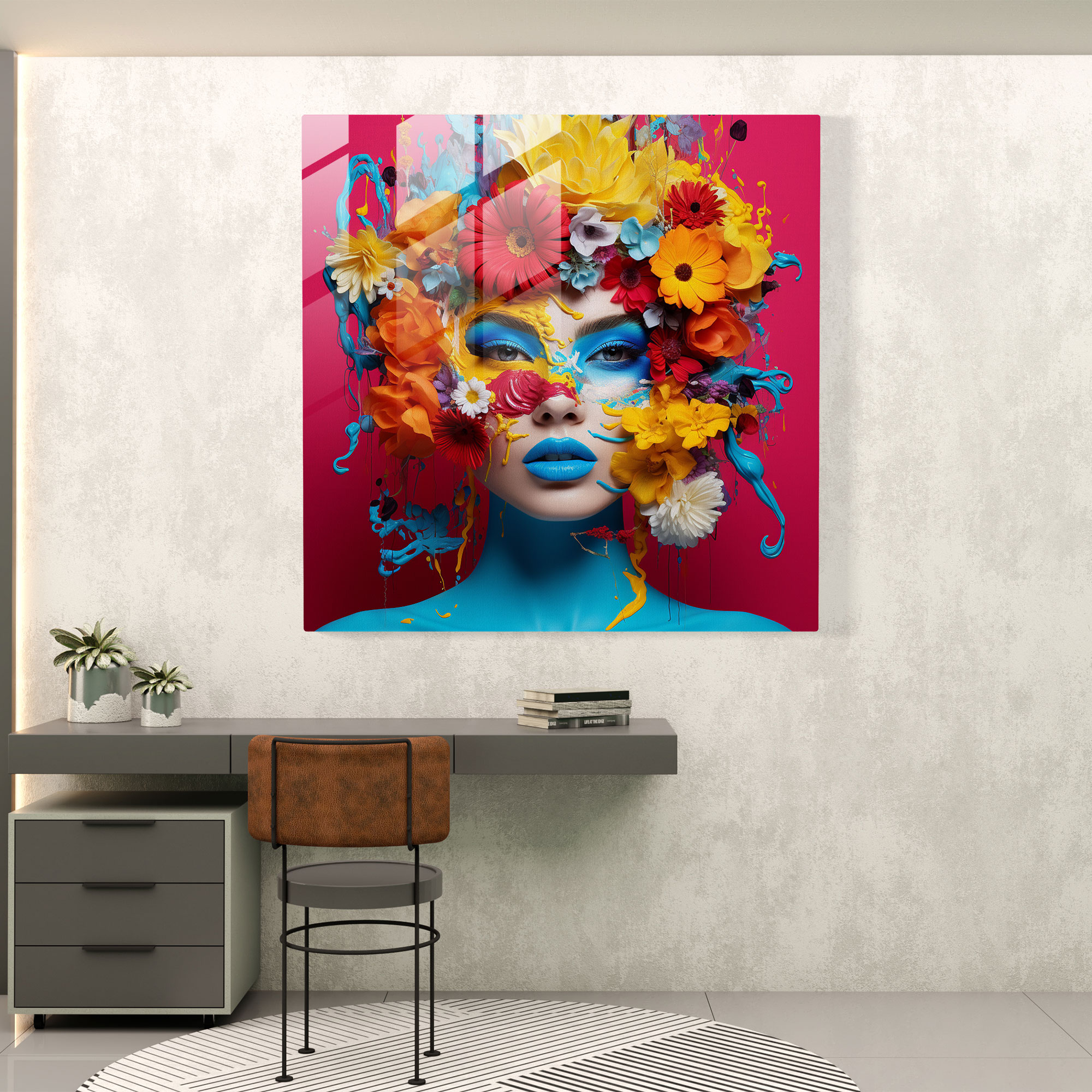 Dry Flower Glass Print - Dry Flower, Wall Decoration, Central Motif, Glass Wall Art